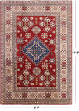 Red Kazak Handmade Rug - 8' 1" X 11' 8" - Golden Nile