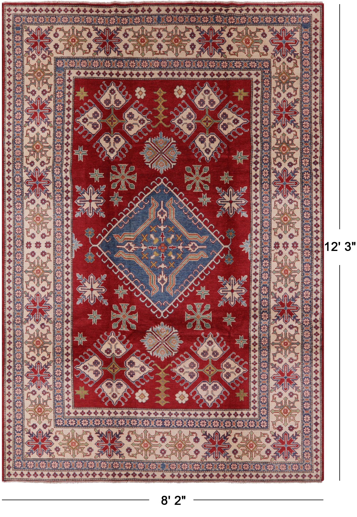 Red Kazak Handmade Area Rug - 8' 2" X 12' 3" - Golden Nile