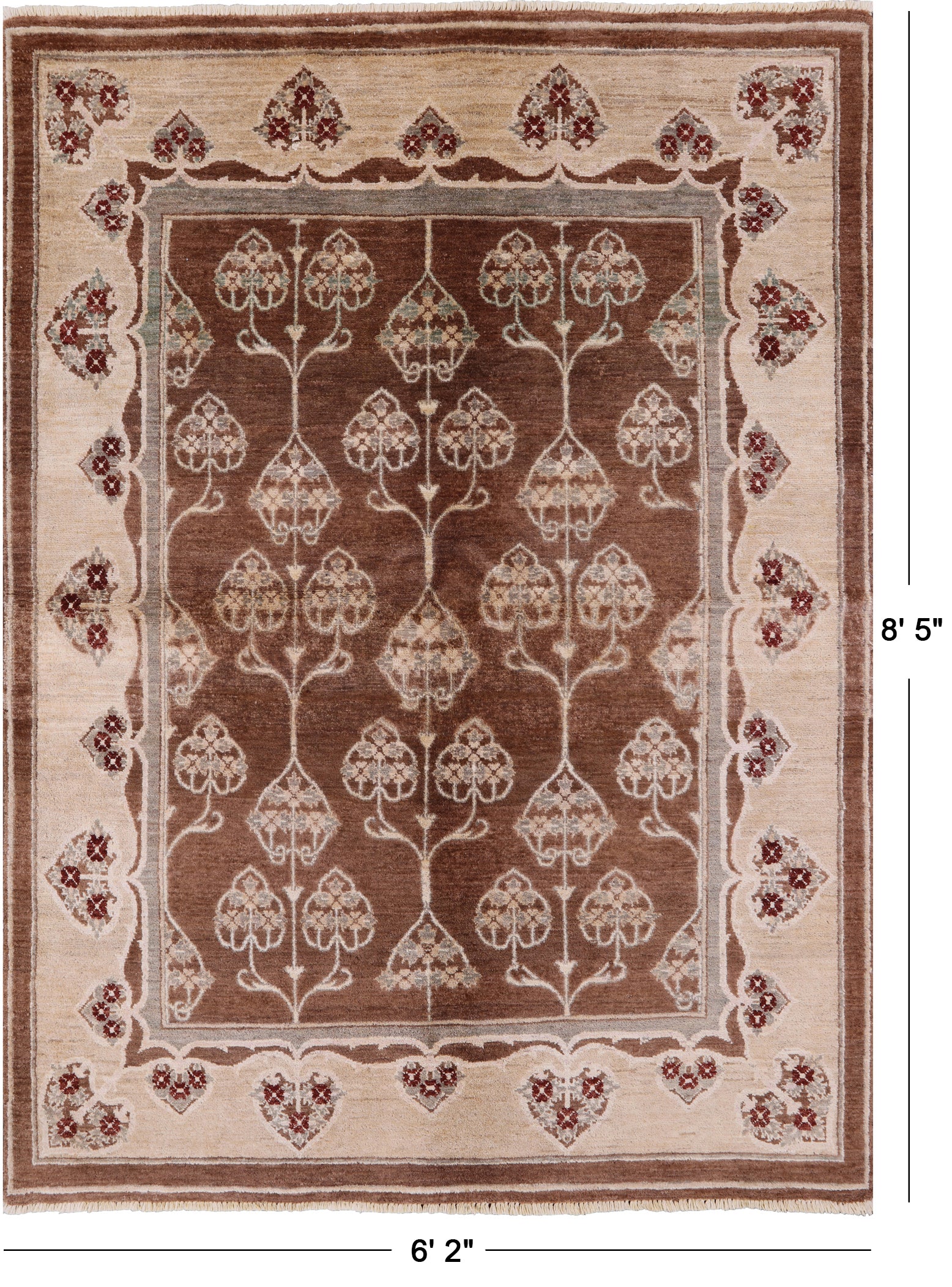 Brown Chobi Peshawar Hand-Knotted Rug - 6' 2" X 8' 5" - Golden Nile