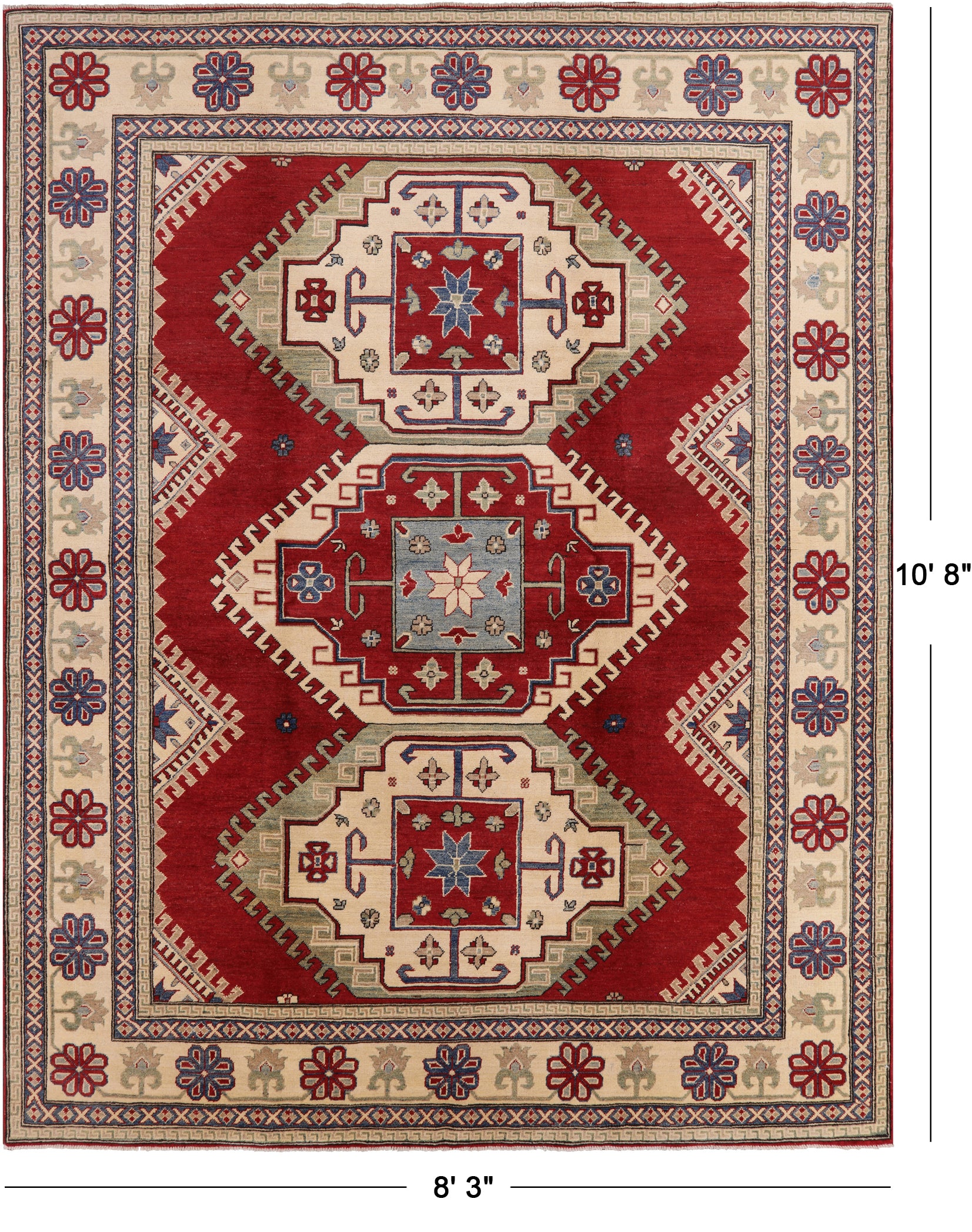 Red Super Kazak Handmade Wool Area Rug - 8' 3" X 10' 8" - Golden Nile