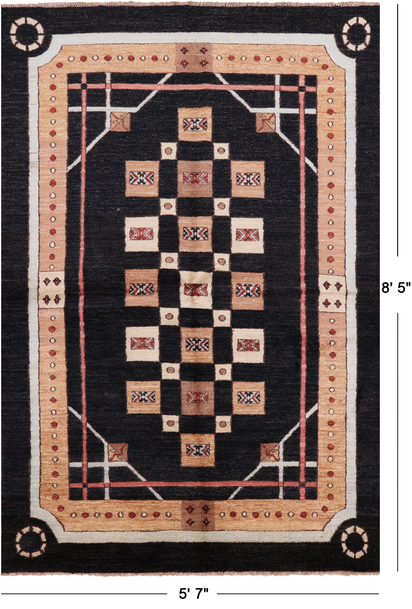 Black Persian Gabbeh Handmade Wool Area Rug - 5' 7" X 8' 5" - Golden Nile