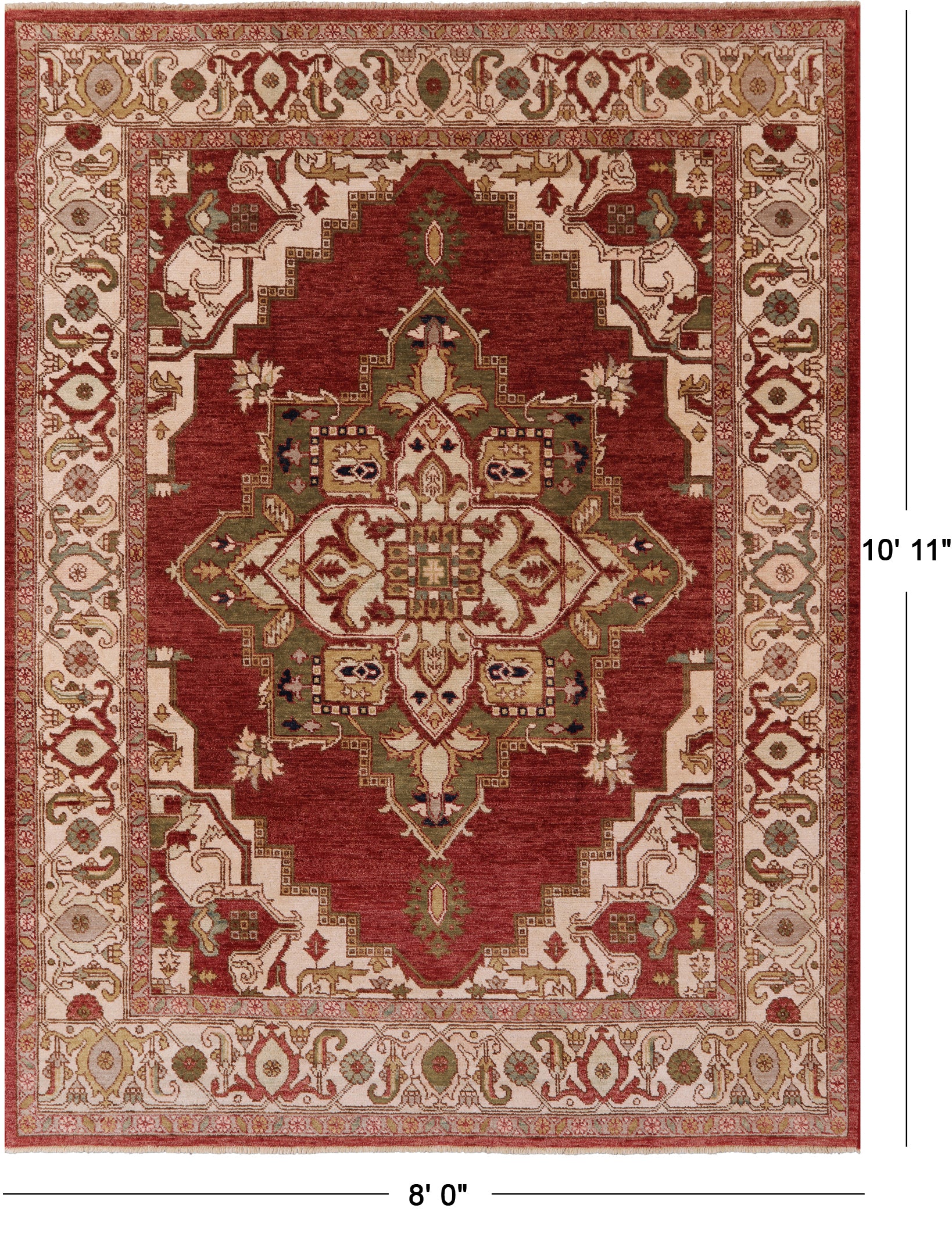 Heriz Serapi Hand Knotted Rug - 8' 0" X 10' 11'' - Golden Nile