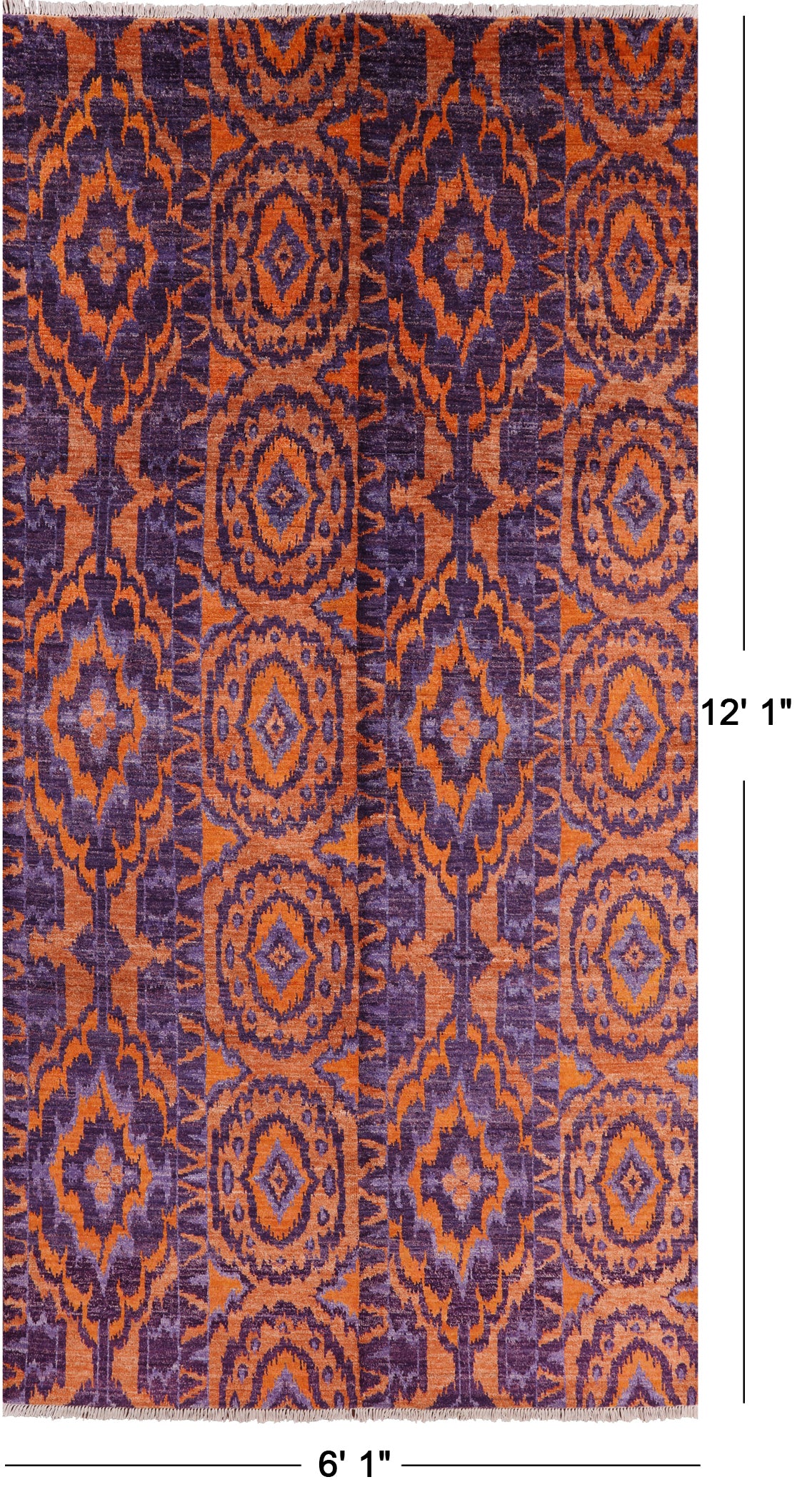 Purple Ikat Hand Knotted Wool Area Rug - 6' 1" X 12' 1" - Golden Nile