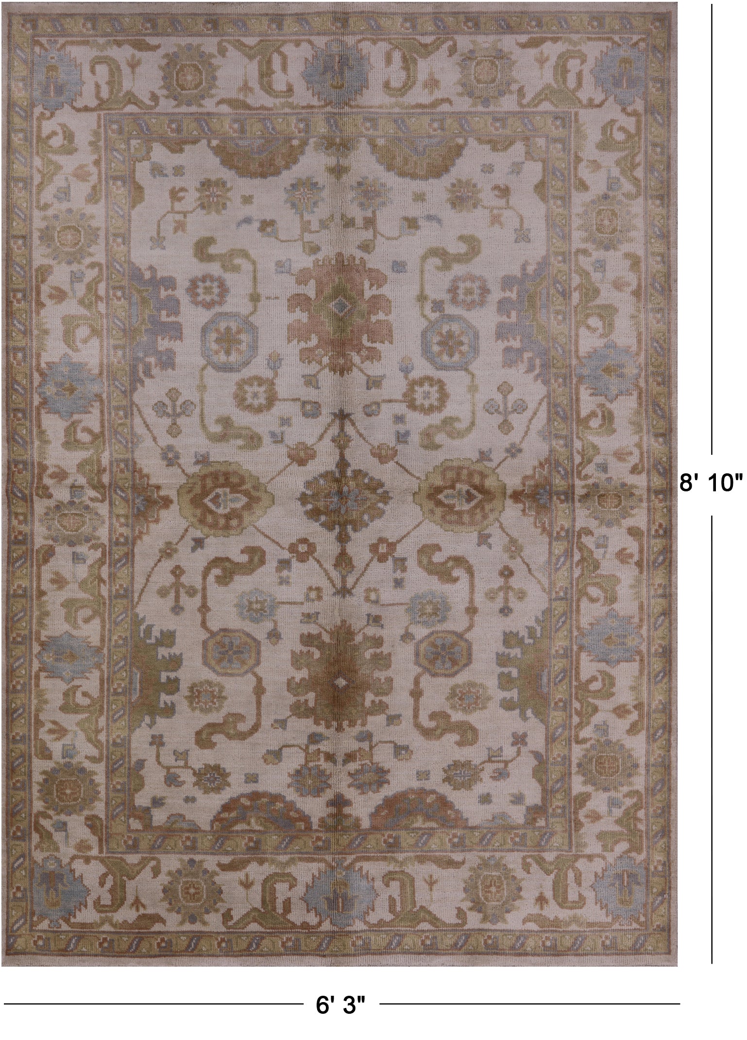 Ivory Turkish Oushak Hand Knotted Wool Rug - 6' 3" X 8' 10" - Golden Nile