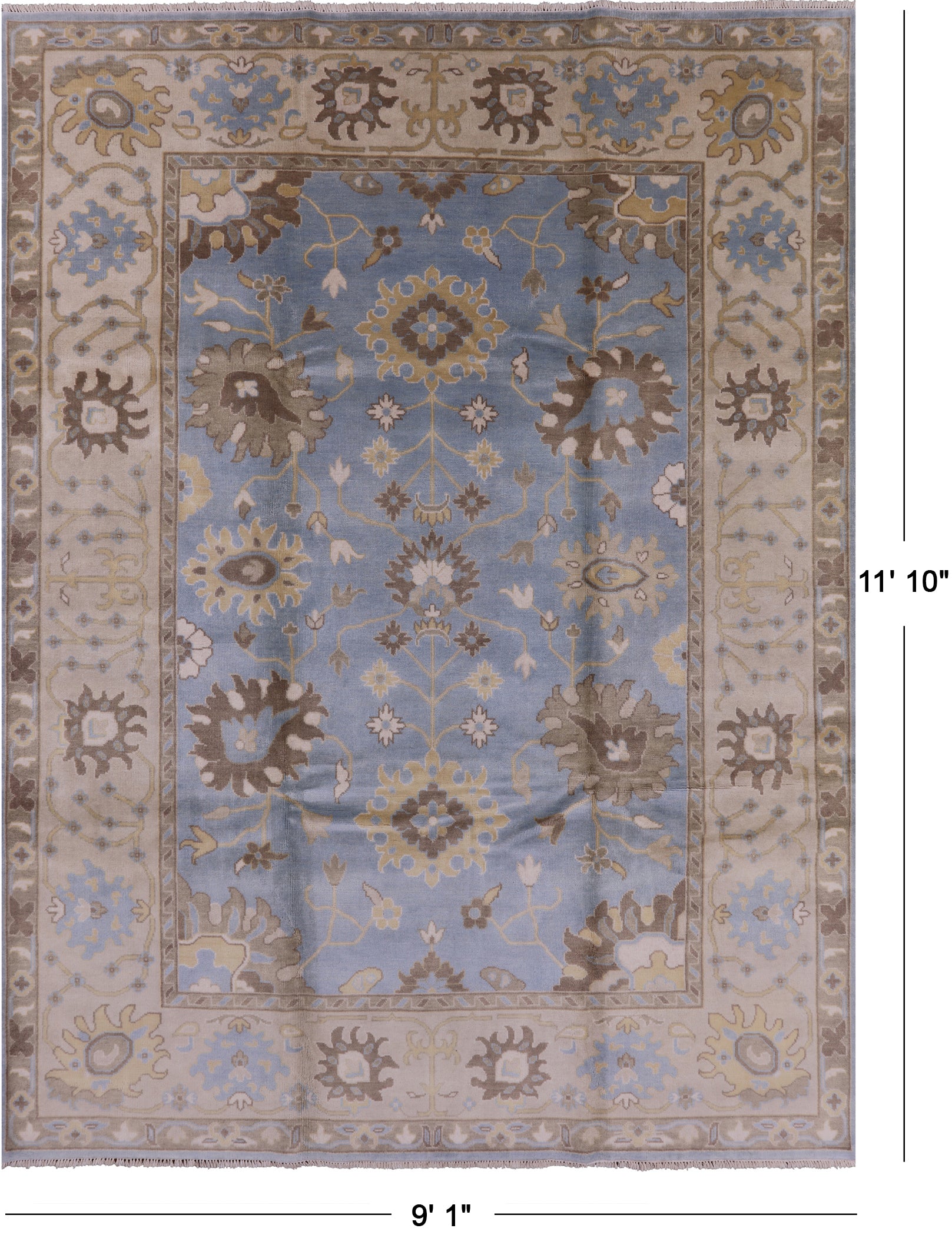 Blue Turkish Oushak Handmade Wool Rug - 9' 1" X 11' 10" - Golden Nile