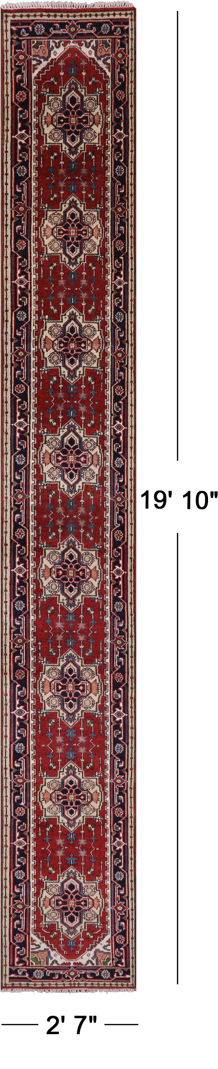 Red Heriz Handmade Wool Runner Rug - 2' 7" X 19' 10" - Golden Nile