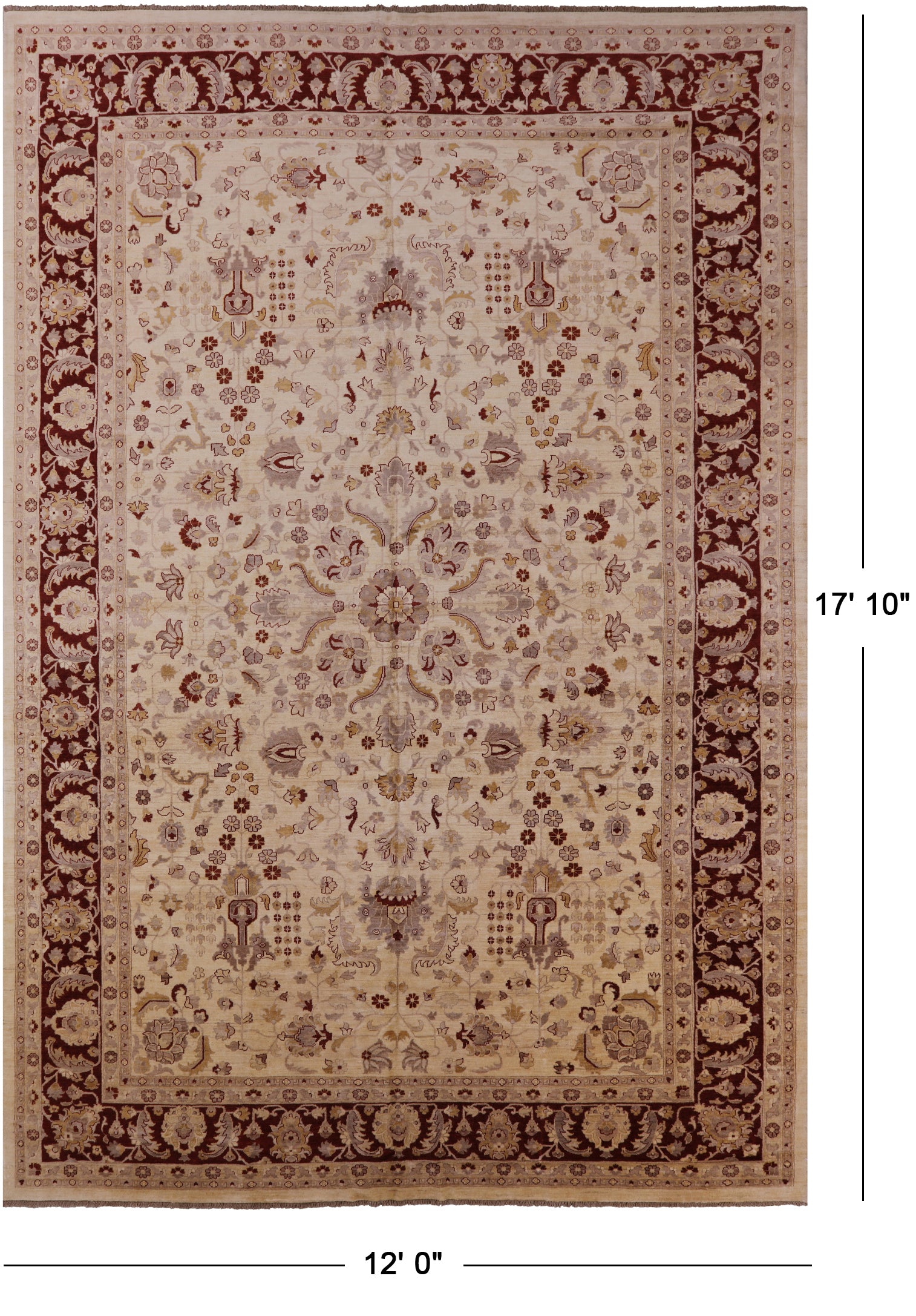 Ivory Chobi Peshawar Hand Knotted Wool Rug - 12' 0" X 17' 10" - Golden Nile