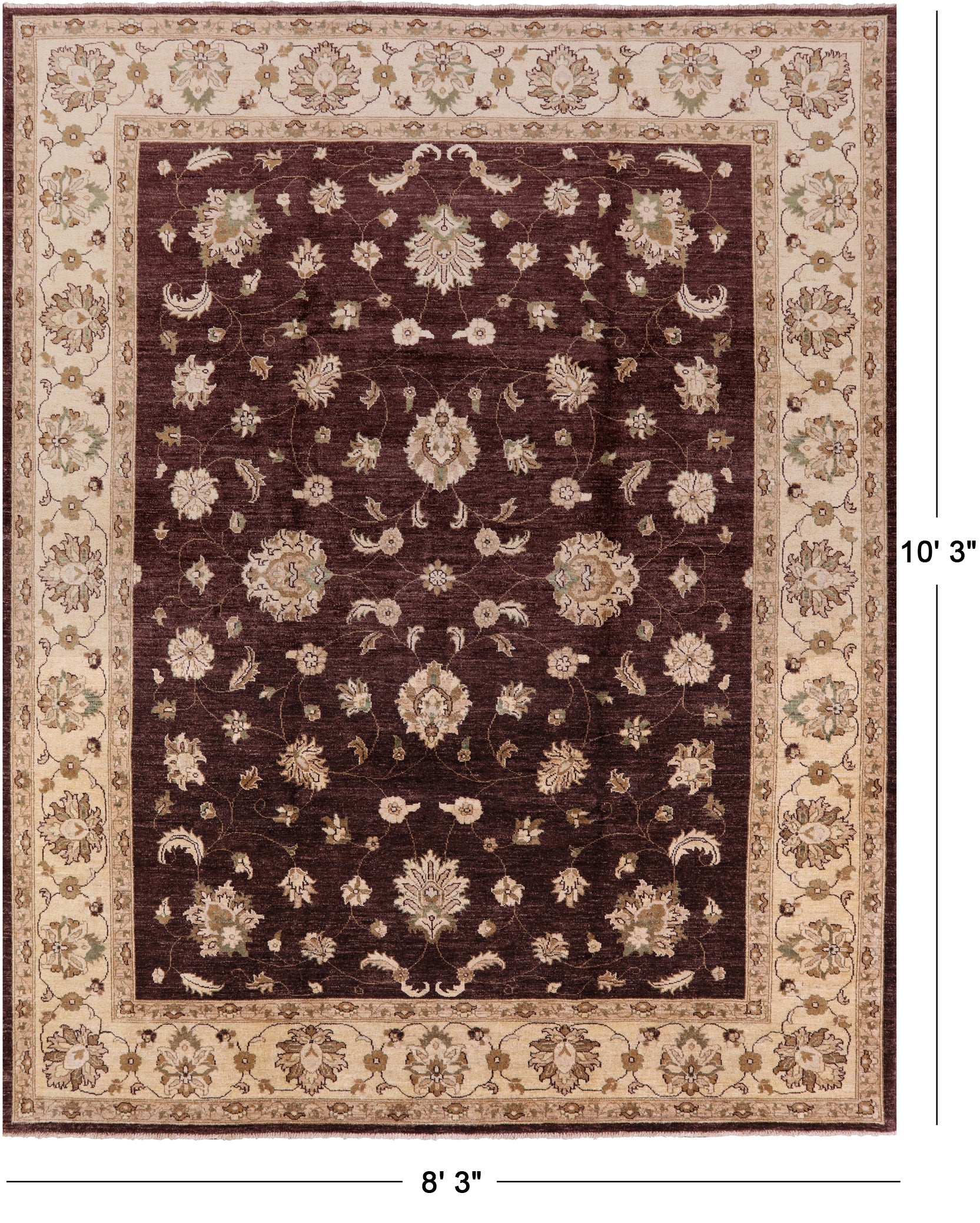 Brown Peshawar Handmade Wool Rug - 8' 3" X 10' 3" - Golden Nile
