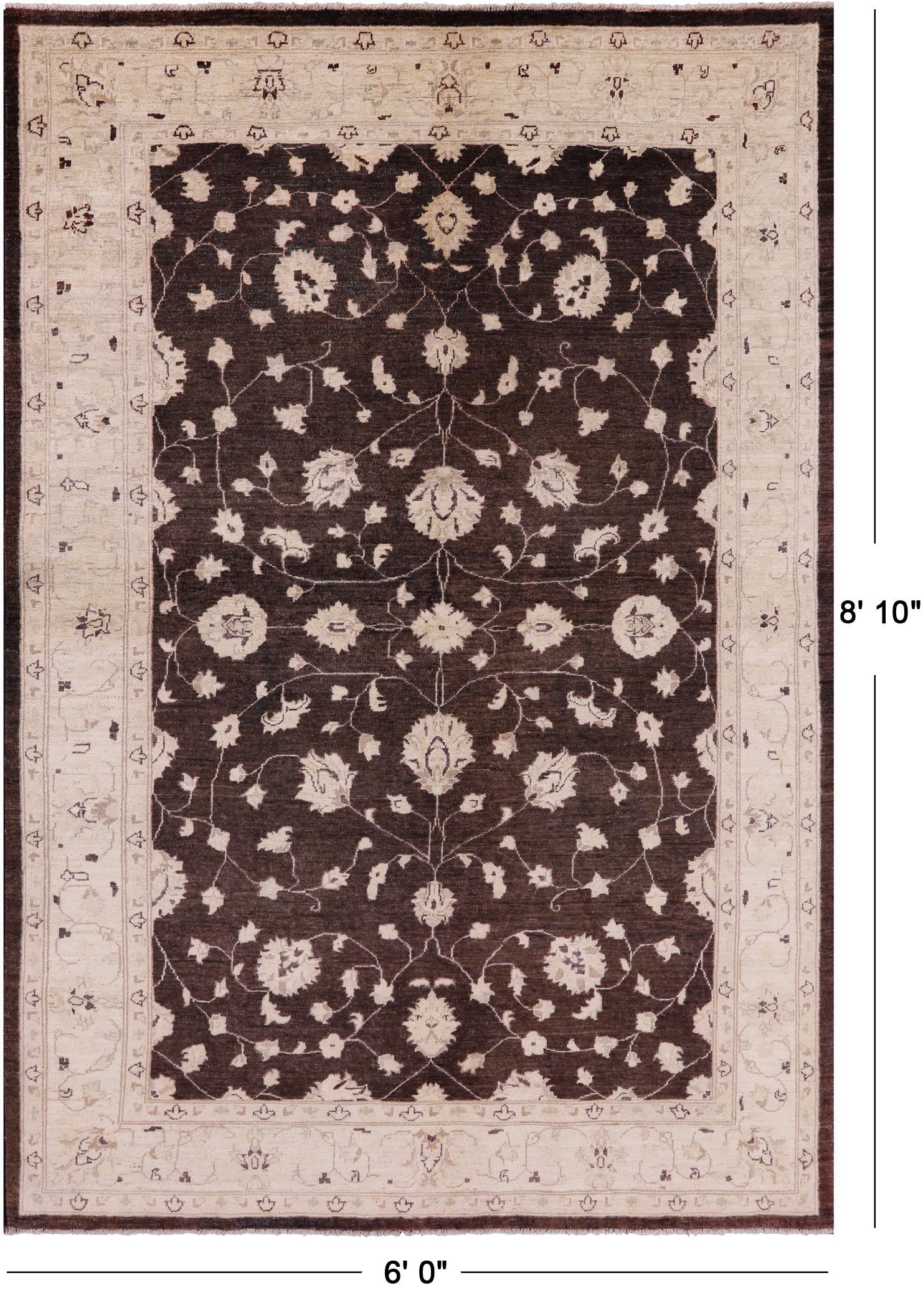 Brown Chobi Peshawar Handmade Wool Area Rug - 6' 0" X 8' 10" - Golden Nile