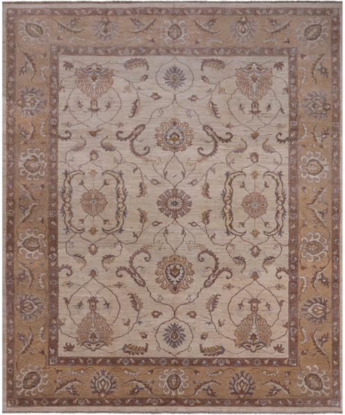 Ivory Peshawar Hand Knotted Rug - 8' 3" X 9' 10"