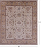Ivory Peshawar Hand Knotted Rug - 8' 3" X 9' 10" - Golden Nile