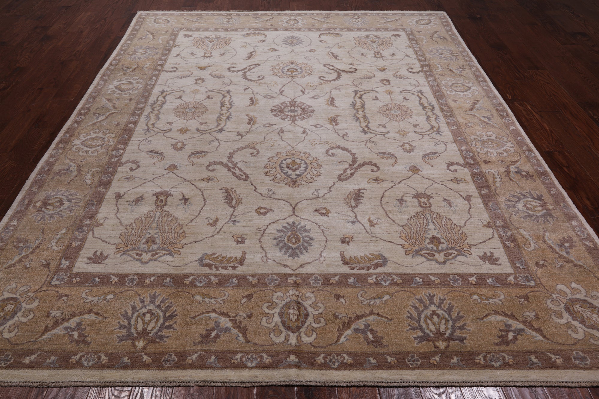 Ivory Peshawar Hand Knotted Rug - 8' 3" X 9' 10"