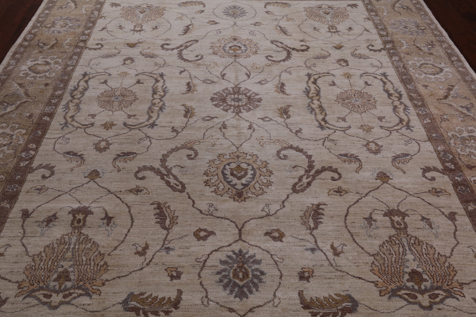Ivory Peshawar Hand Knotted Rug - 8' 3" X 9' 10"