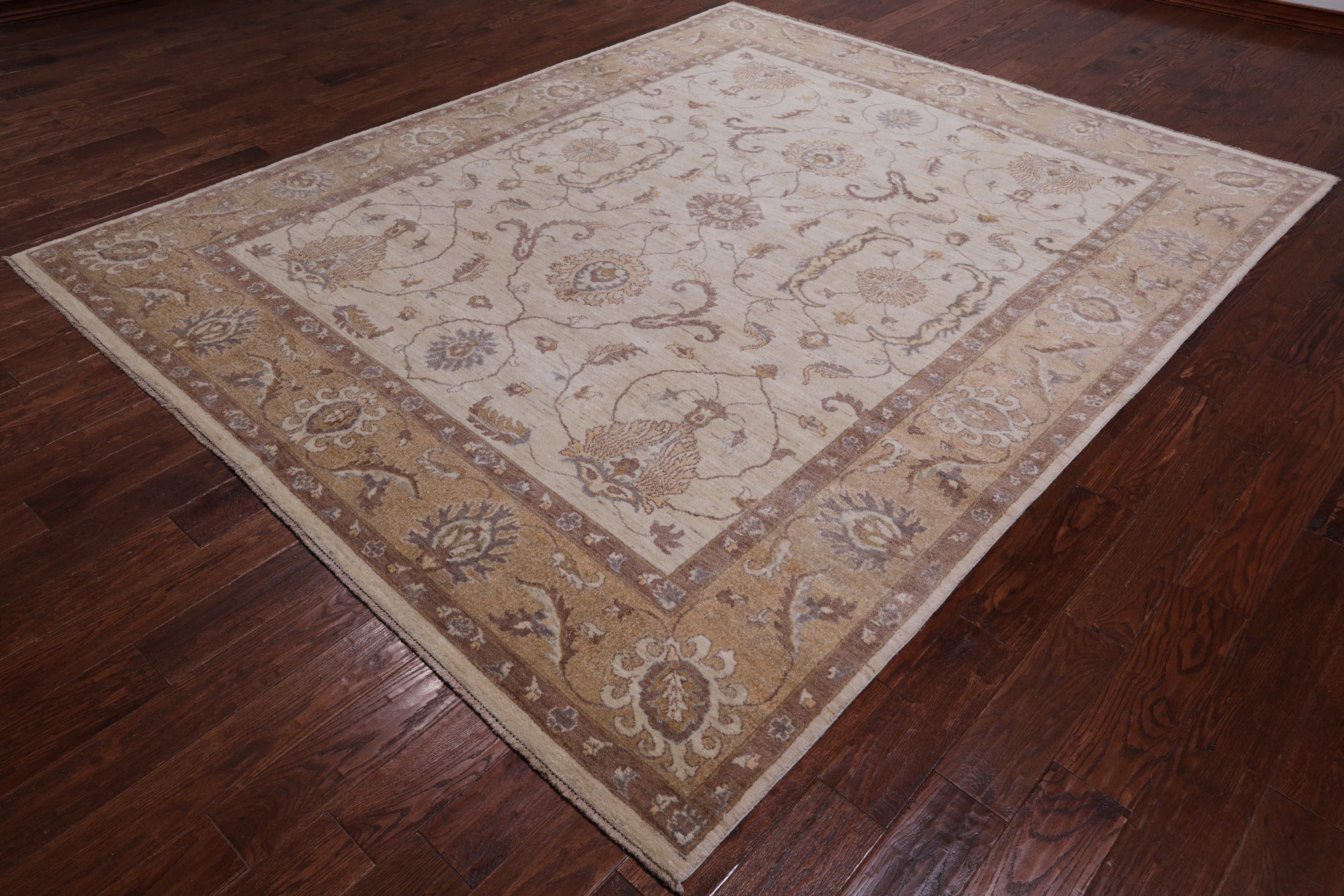 Ivory Peshawar Hand Knotted Rug - 8' 3" X 9' 10"