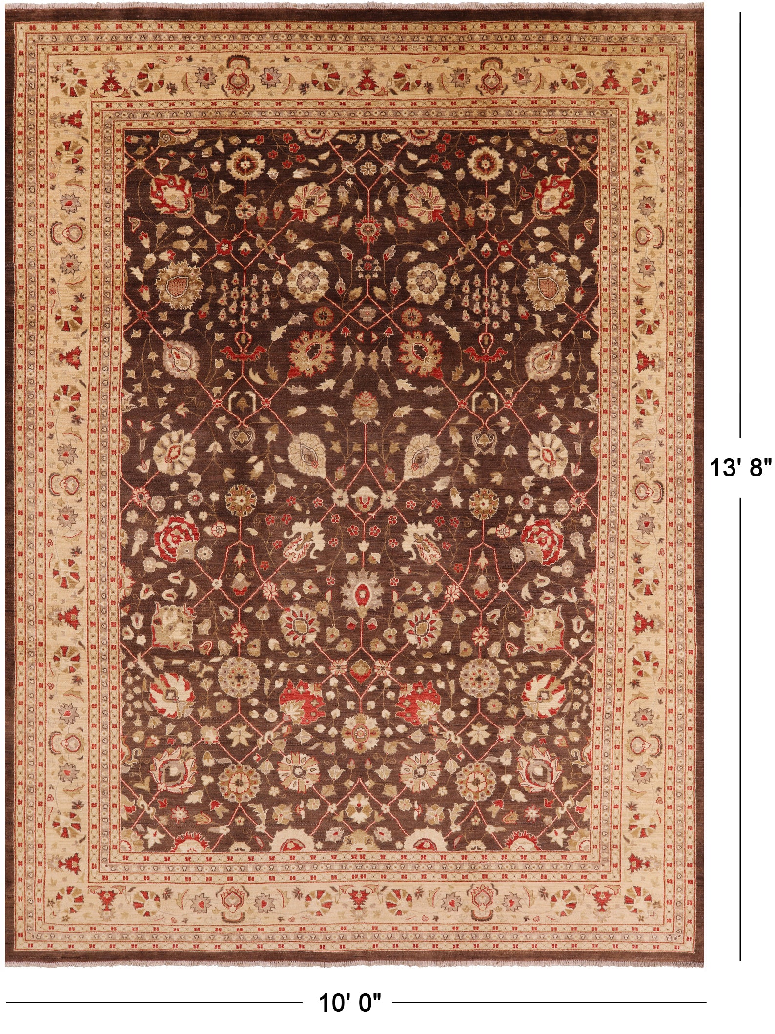 Brown Peshawar Handmade Wool Rug - 10' 0" x 13' 8" - Golden Nile