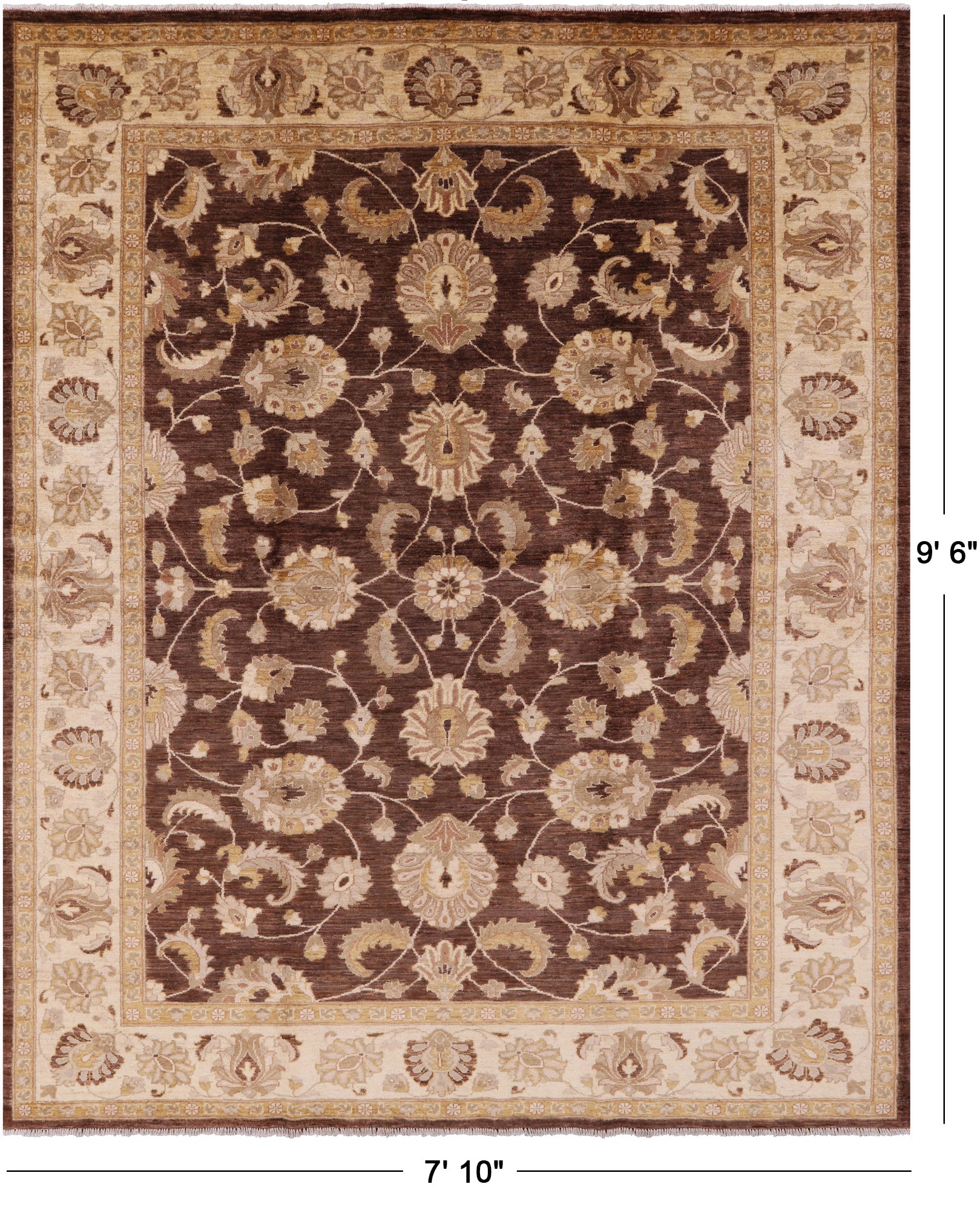 Brown Chobi Peshawar Hand Knotted Wool Rug - 7' 10" x 9' 6" - Golden Nile