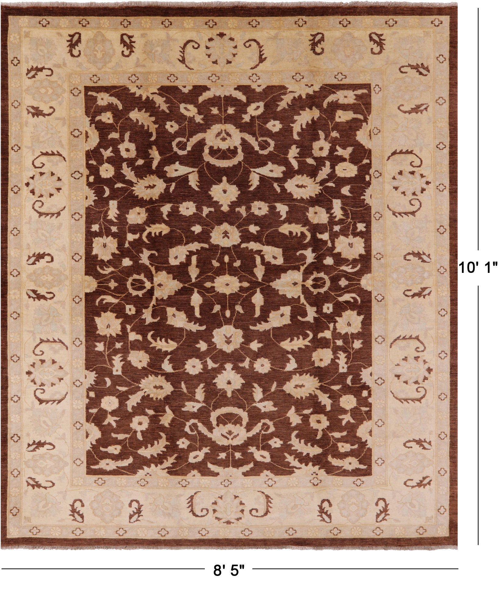 Brown Chobi Peshawar Handmade Wool Rug - 8' 5" x 10' 1" - Golden Nile