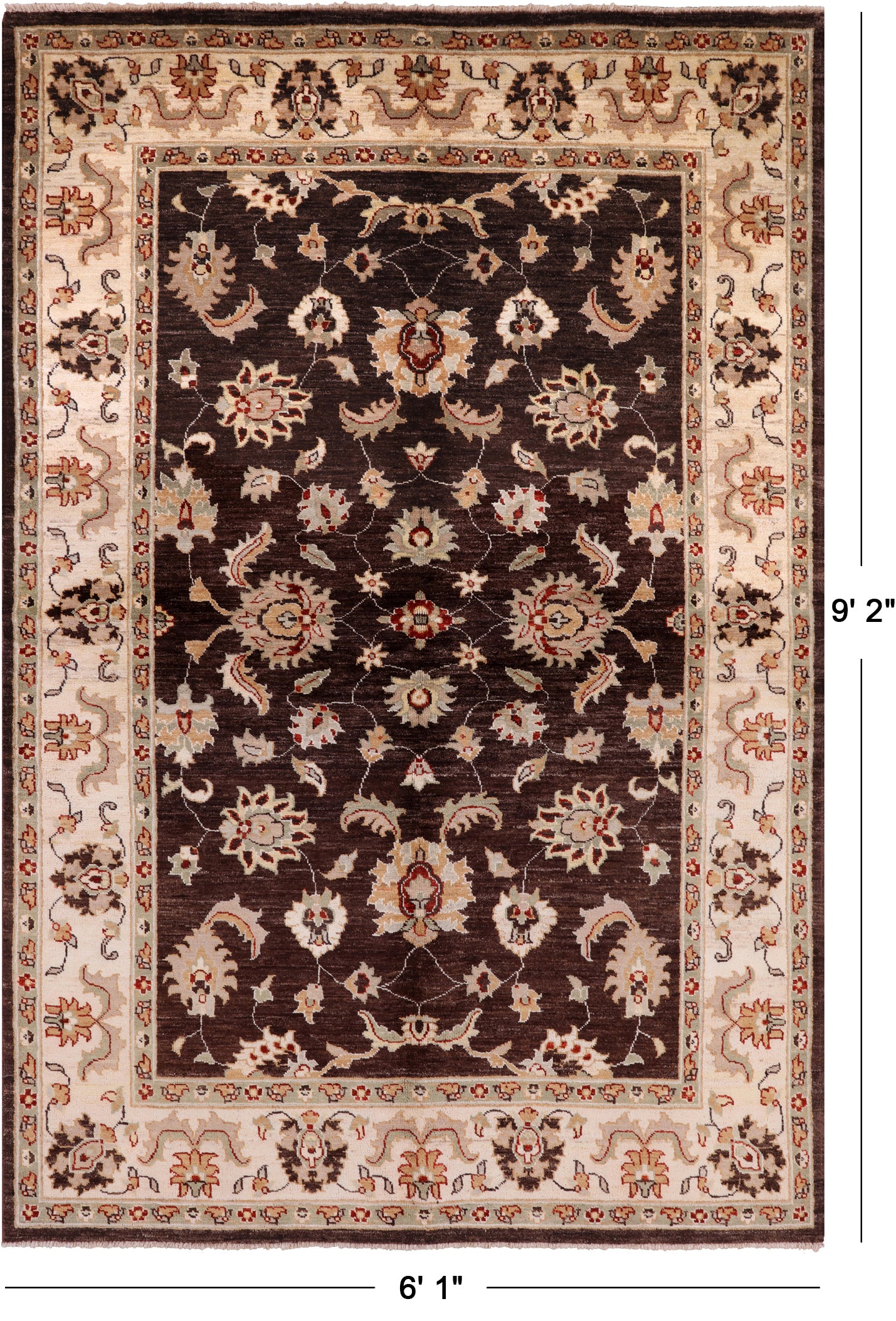Brown Chobi Peshawar Hand Knotted Wool Area Rug - 6' 1" X 9' 2" - Golden Nile