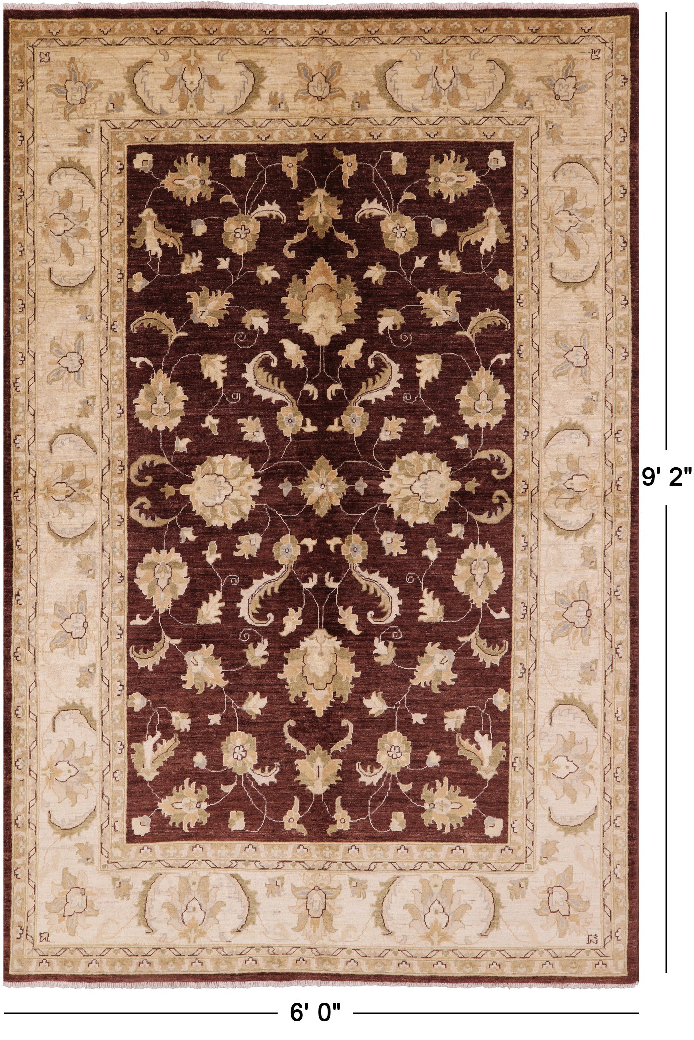 Brown Chobi Peshawar Hand Knotted Wool Area Rug - 6' 0" X 9' 2" - Golden Nile