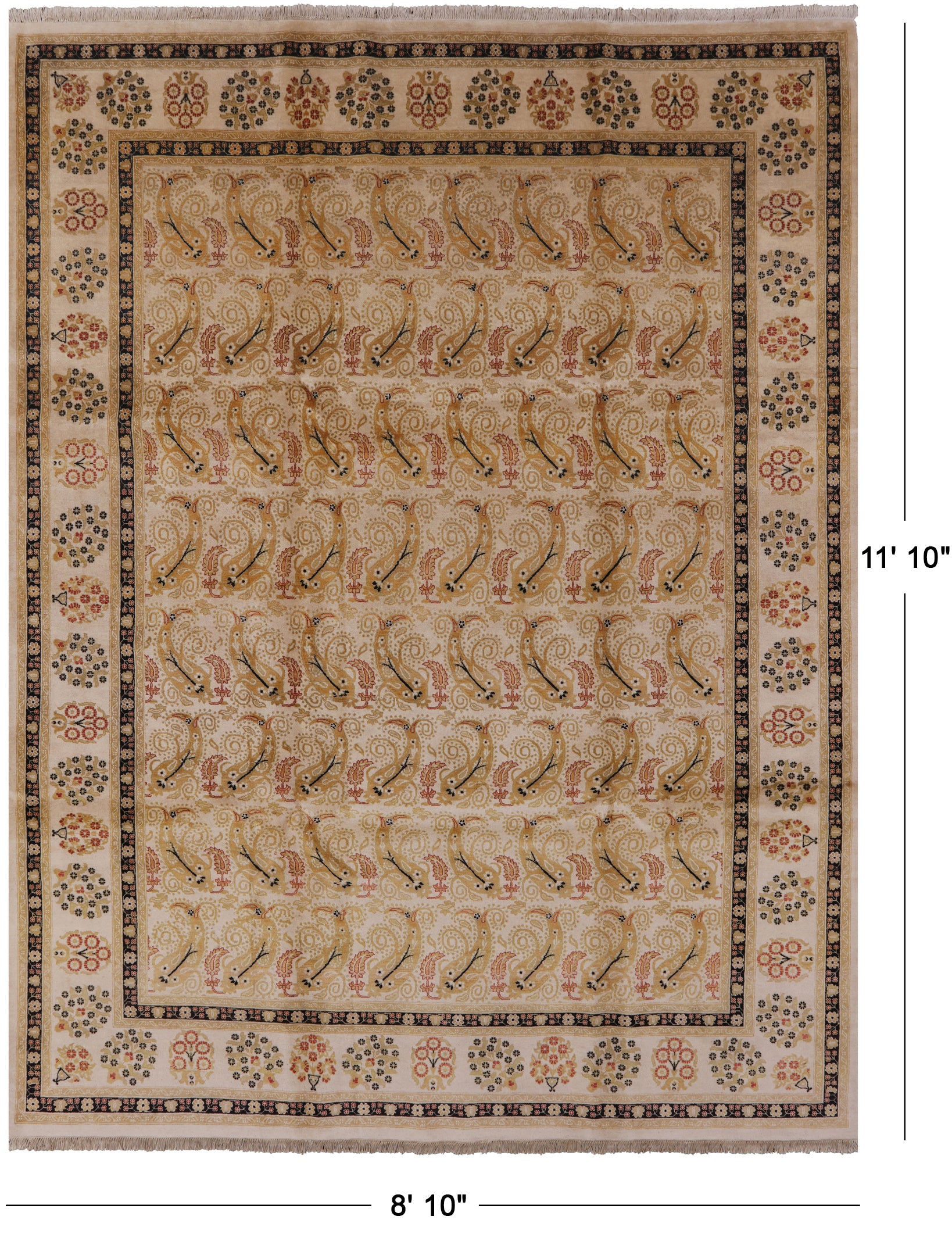 Ivory William Morris Handmade Wool Area Rug - 8' 10" x 11' 10" - Golden Nile