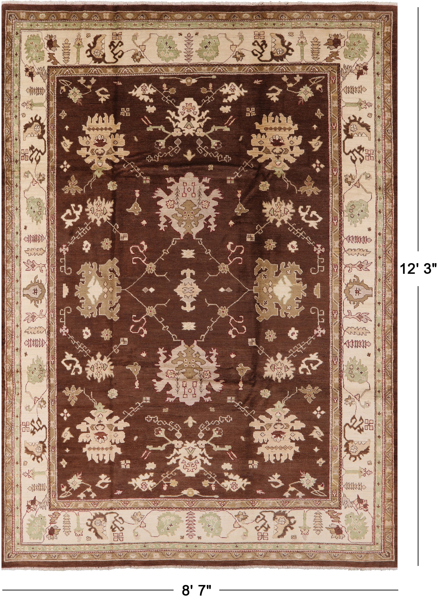 Brown Chobi Peshawar Hand Knotted Area Rug - 8' 7" X 12' 3" - Golden Nile
