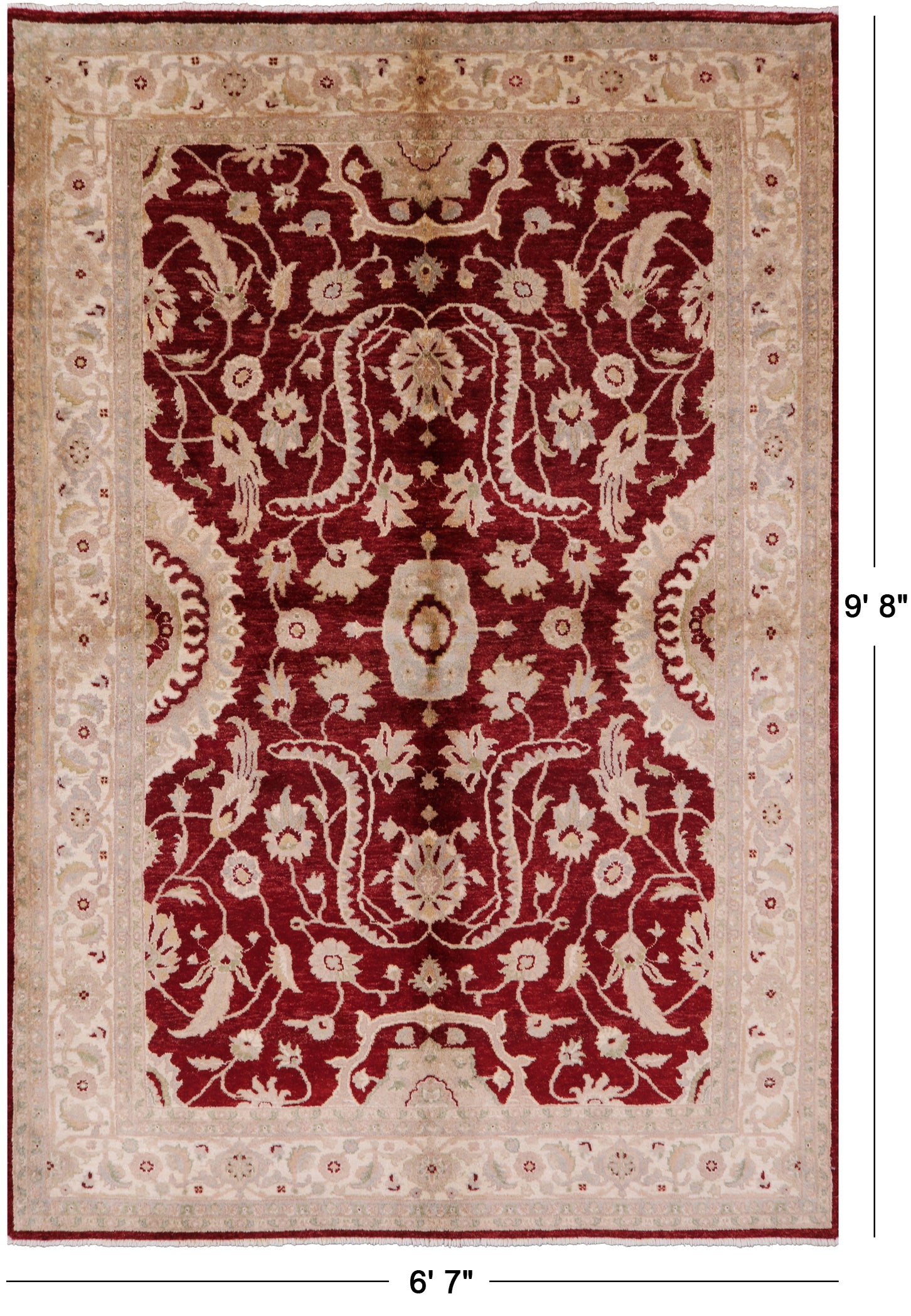 Red Chobi Peshawar Handmade Wool Area Rug - 6' 7" X 9' 8" - Golden Nile