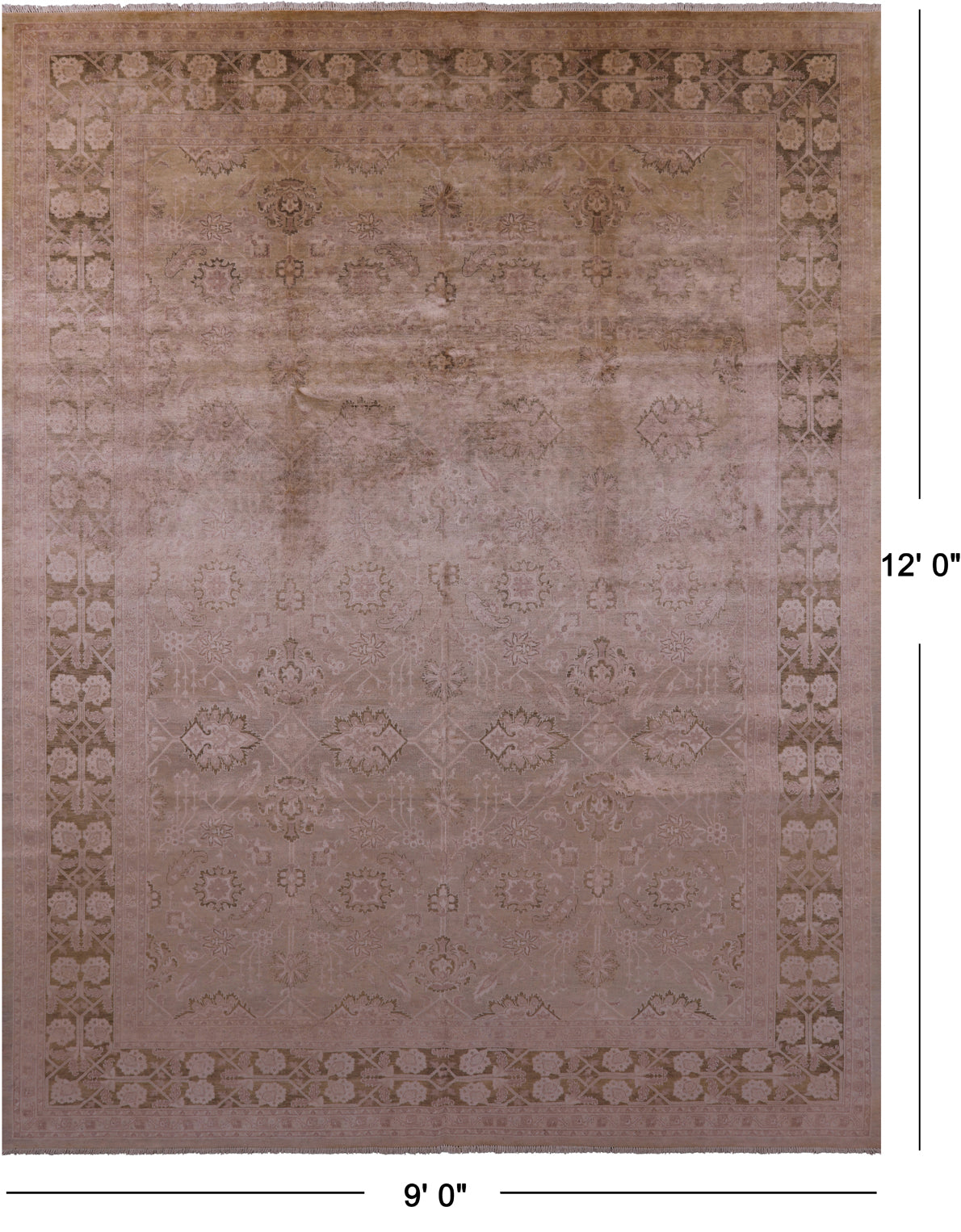 Chobi Peshawar Handmade Wool Area Rug - 9' 0" X 12' 0" - Golden Nile
