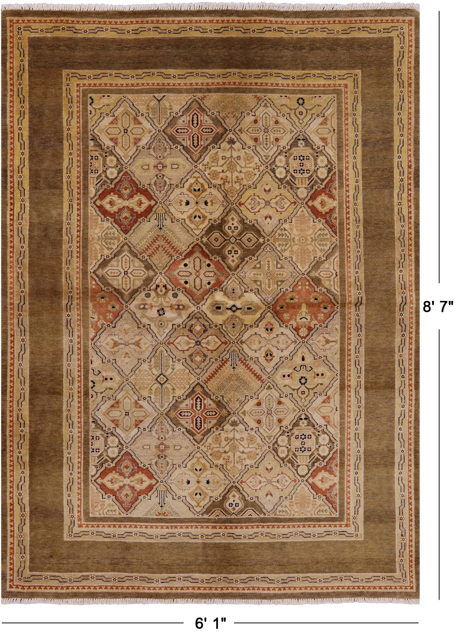 Chobi Peshawar Handmade Wool Rug - 6' 1" X 8' 7" - Golden Nile