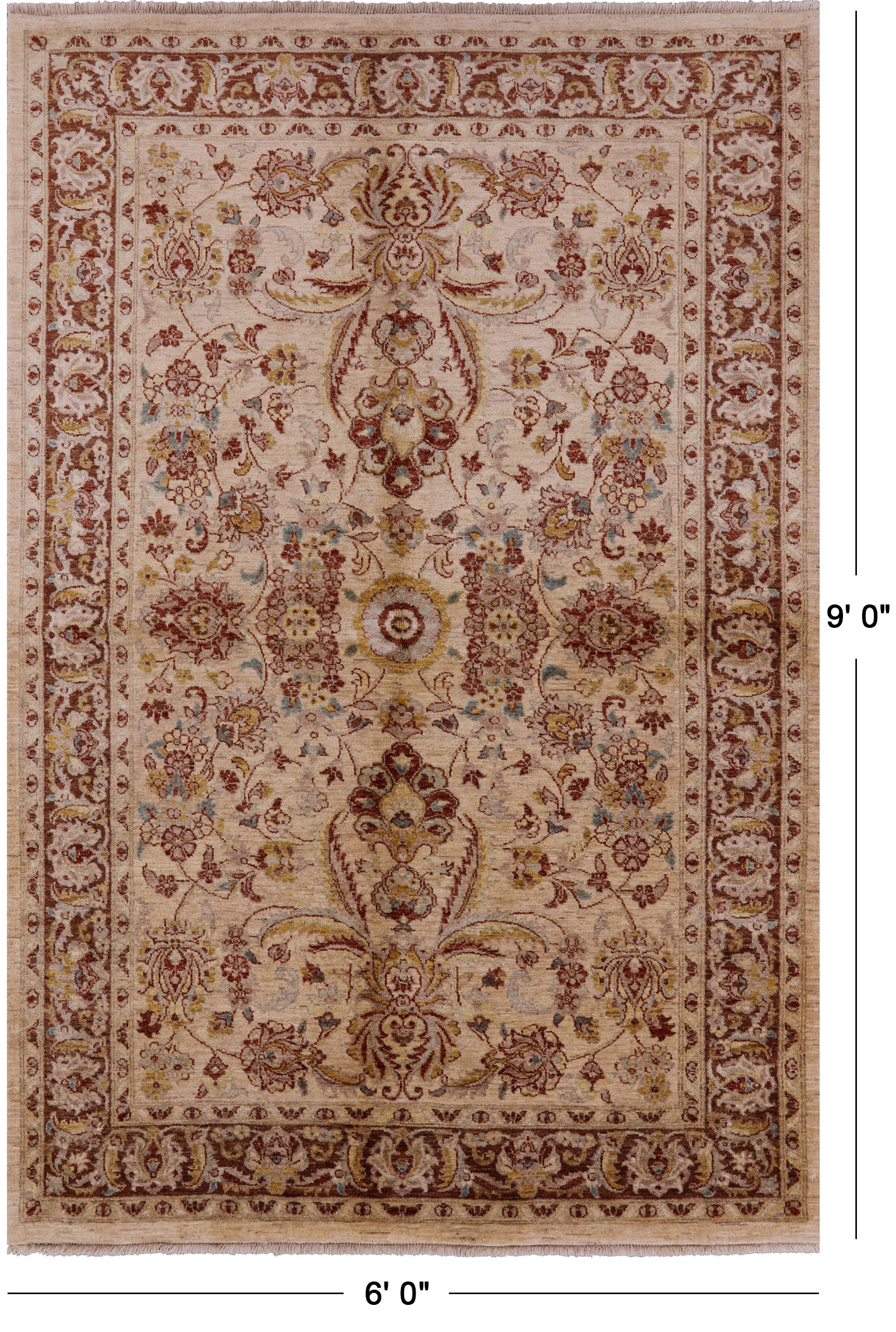 Ivory Chobi Peshawar Hand Knotted Wool Rug - 6' 0" X 9' 0" - Golden Nile
