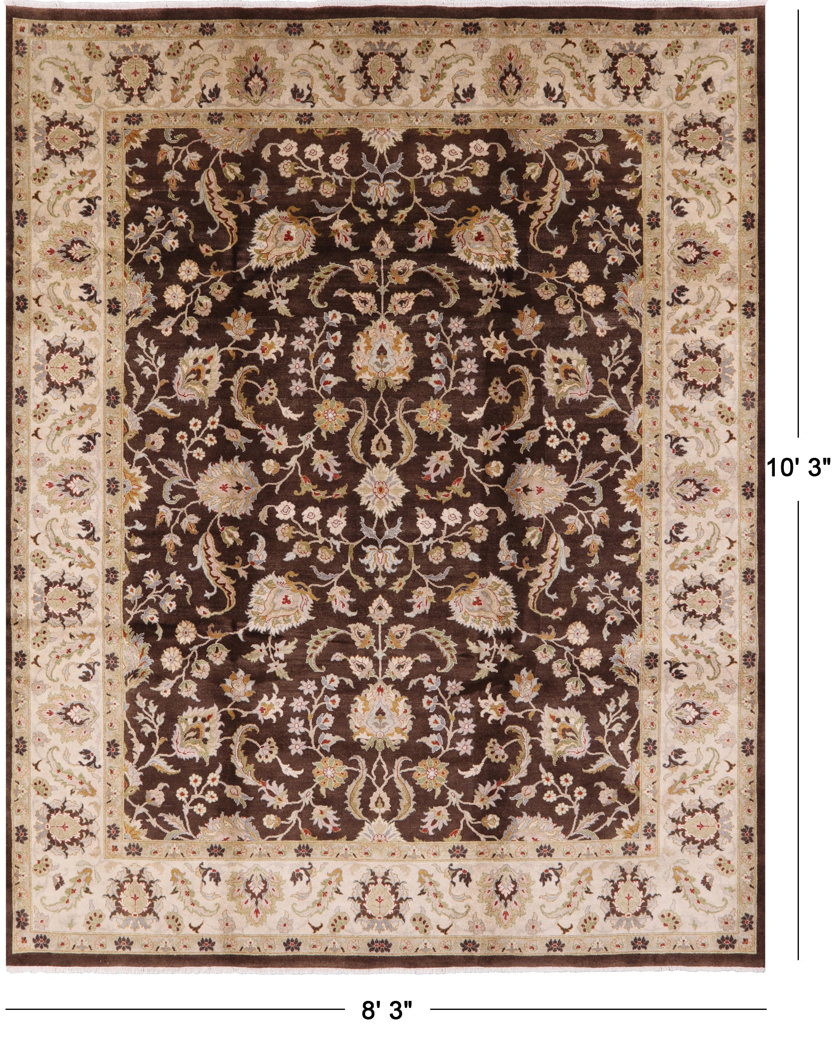 Brown Chobi Peshawar Hand Knotted Wool Rug - 8' 3" X 10' 3" - Golden Nile