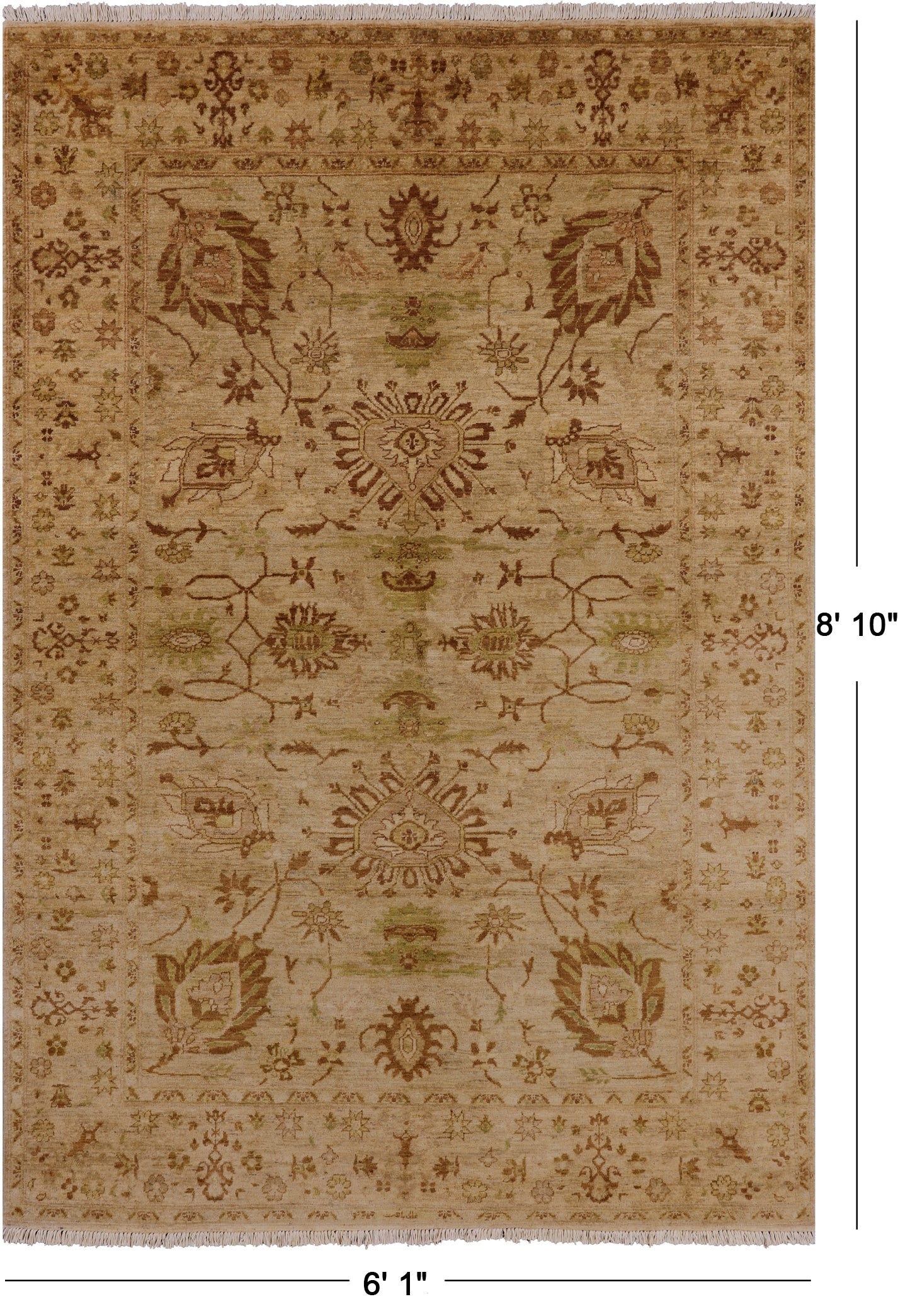 Peshawar Handmade Wool Rug - 6' 1" X 8' 10" - Golden Nile