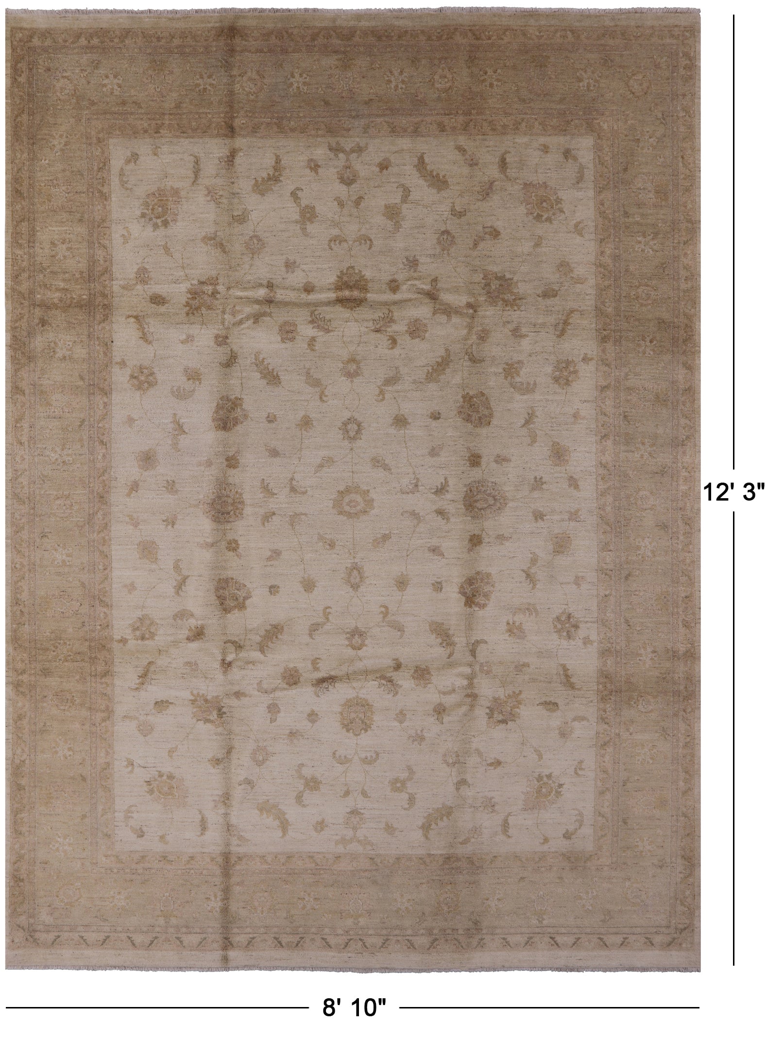 Ivory Chobi Peshawar Hand Knotted Rug - 8' 10" X 12' 3" - Golden Nile
