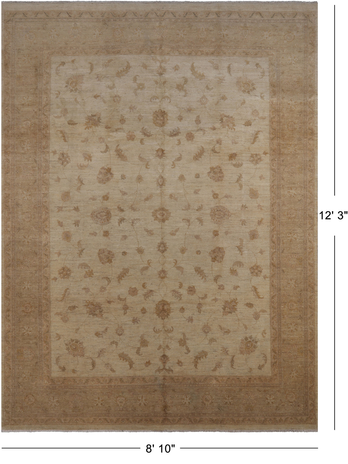 Ivory Chobi Peshawar Hand Knotted Rug - 8' 10" X 12' 3"