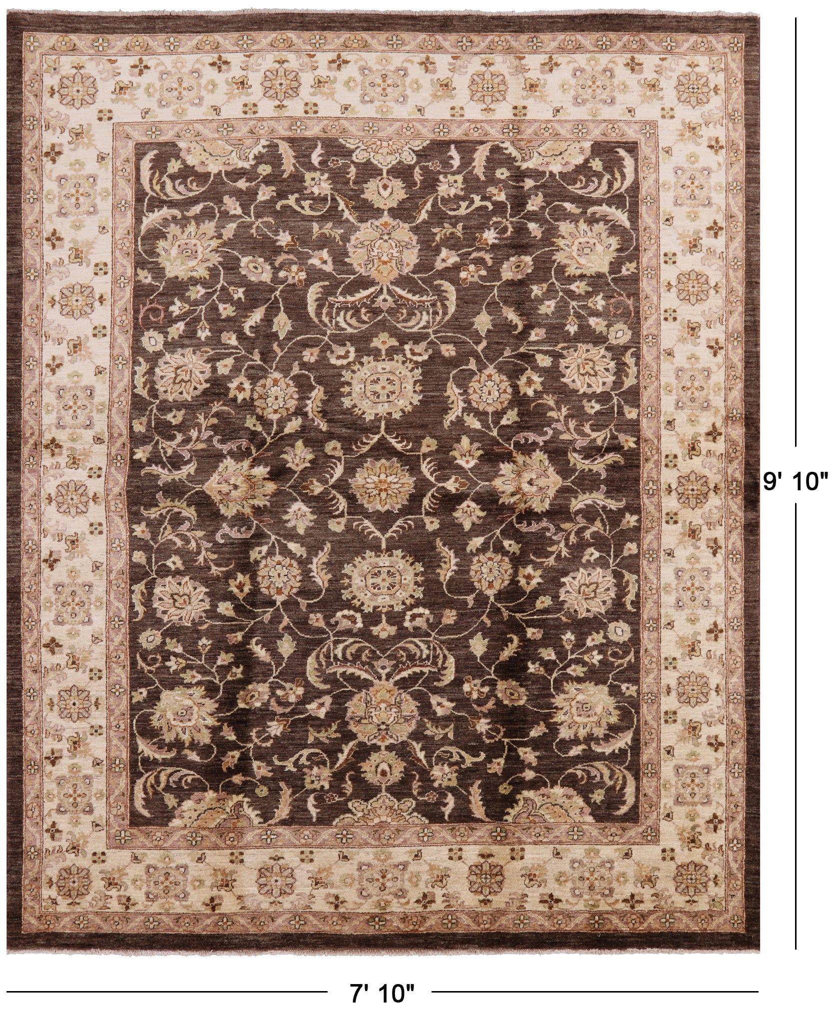 Brown Peshawar Hand Knotted Rug - 7' 10" X 9' 10" - Golden Nile