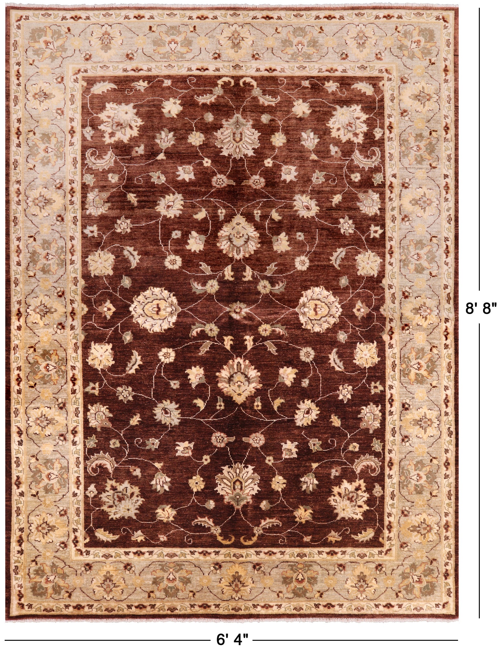 Brown Chobi Peshawar Handmade Wool Area Rug - 6' 4" X 8' 8" - Golden Nile