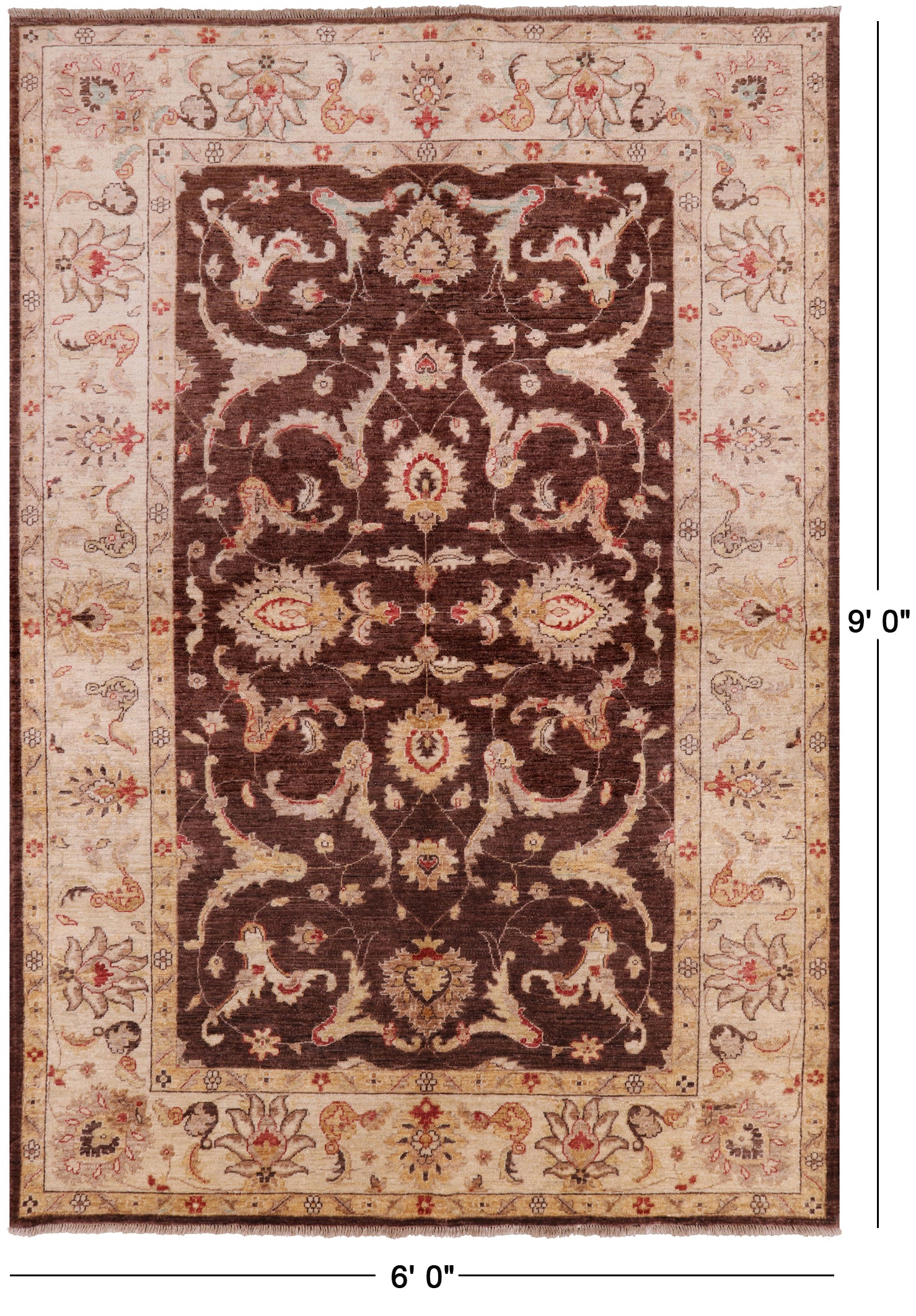 Brown Peshawar Hand Knotted Wool Rug - 6' 0" X 9' 0" - Golden Nile