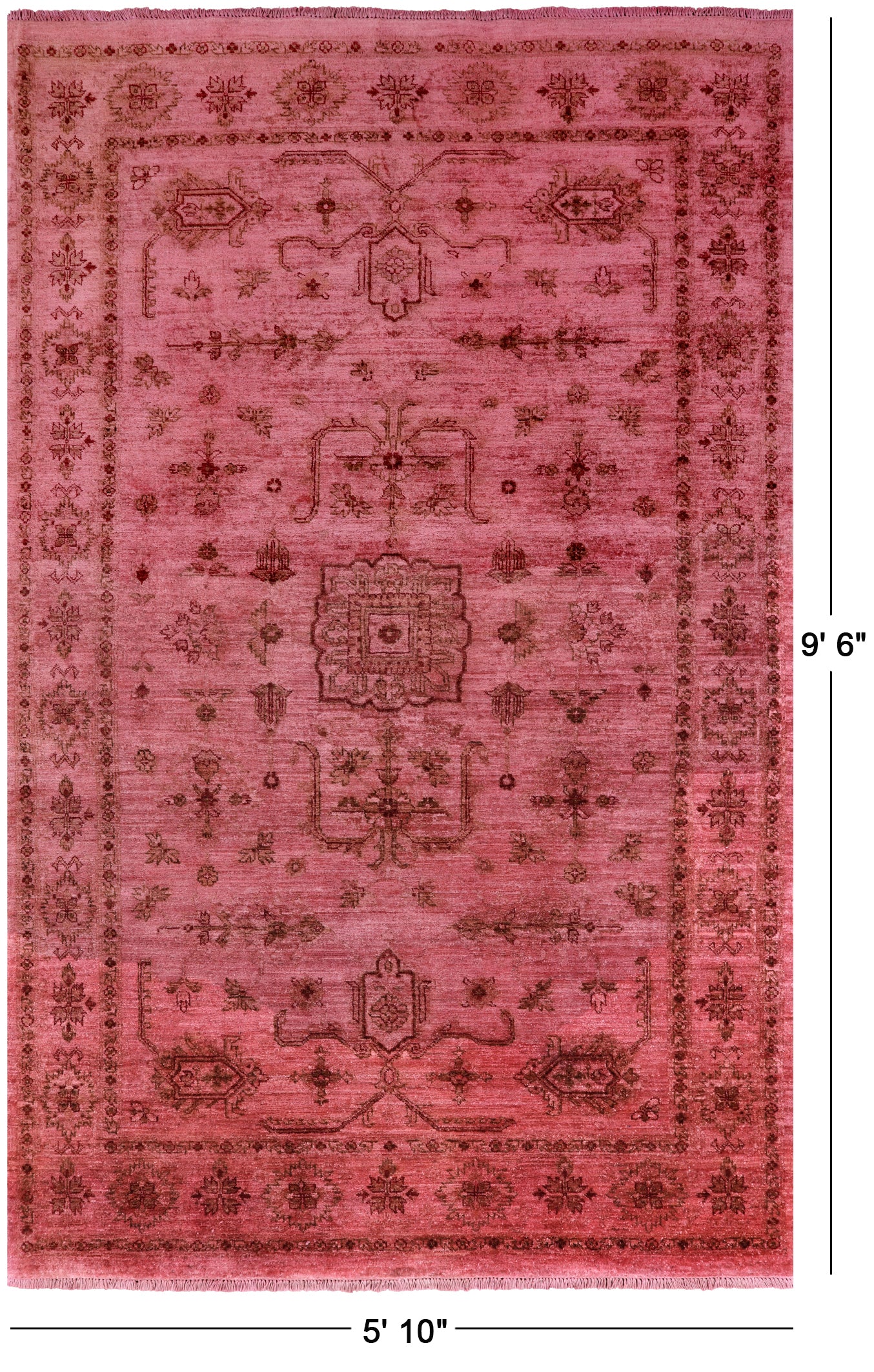 Pink Full Pile Overdyed Hand Knotted Wool Rug - 5' 10" X 9' 6"