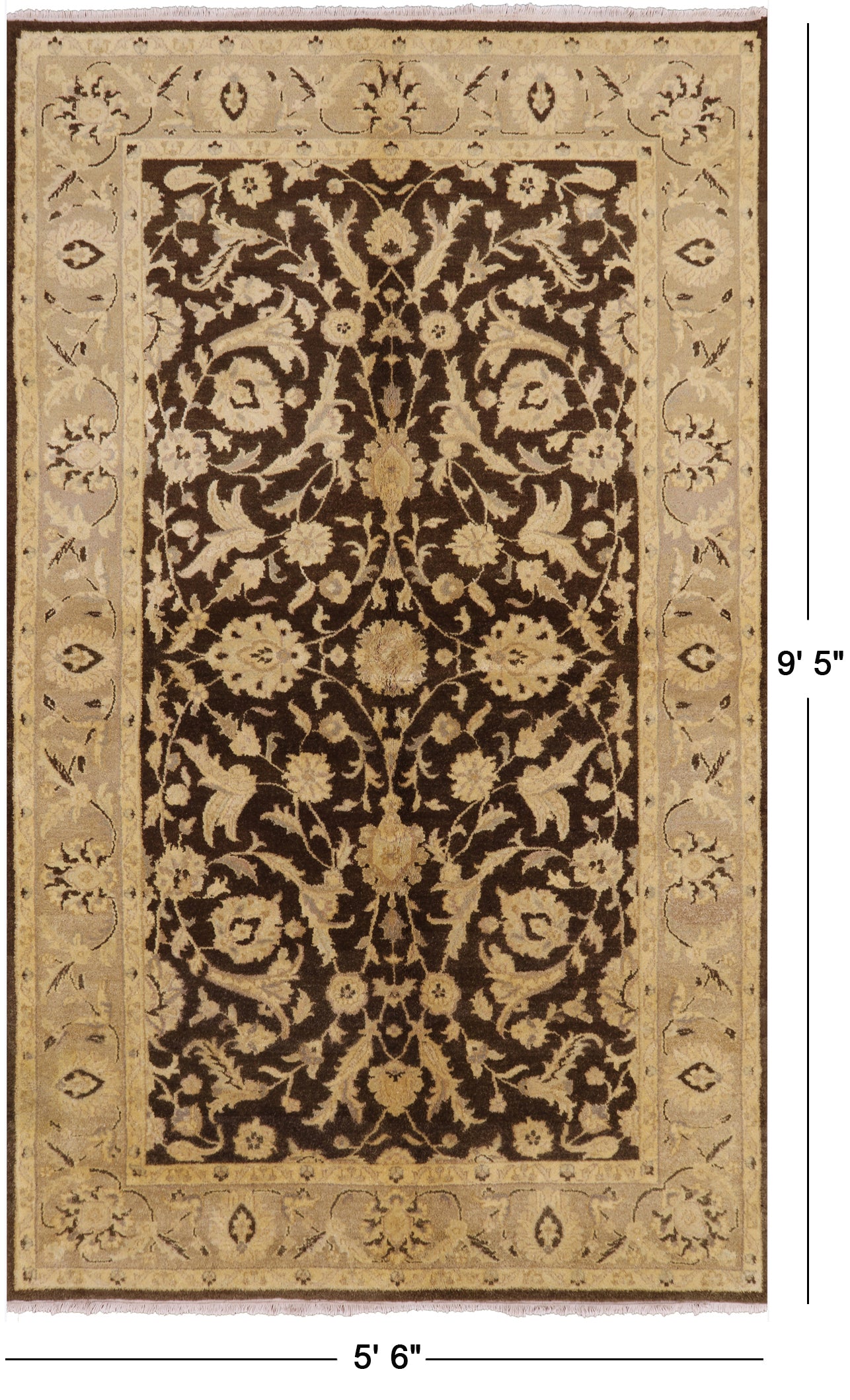 Brown Persian Hand Knotted Wool Area Rug - 5' 6" X 9' 5" - Golden Nile