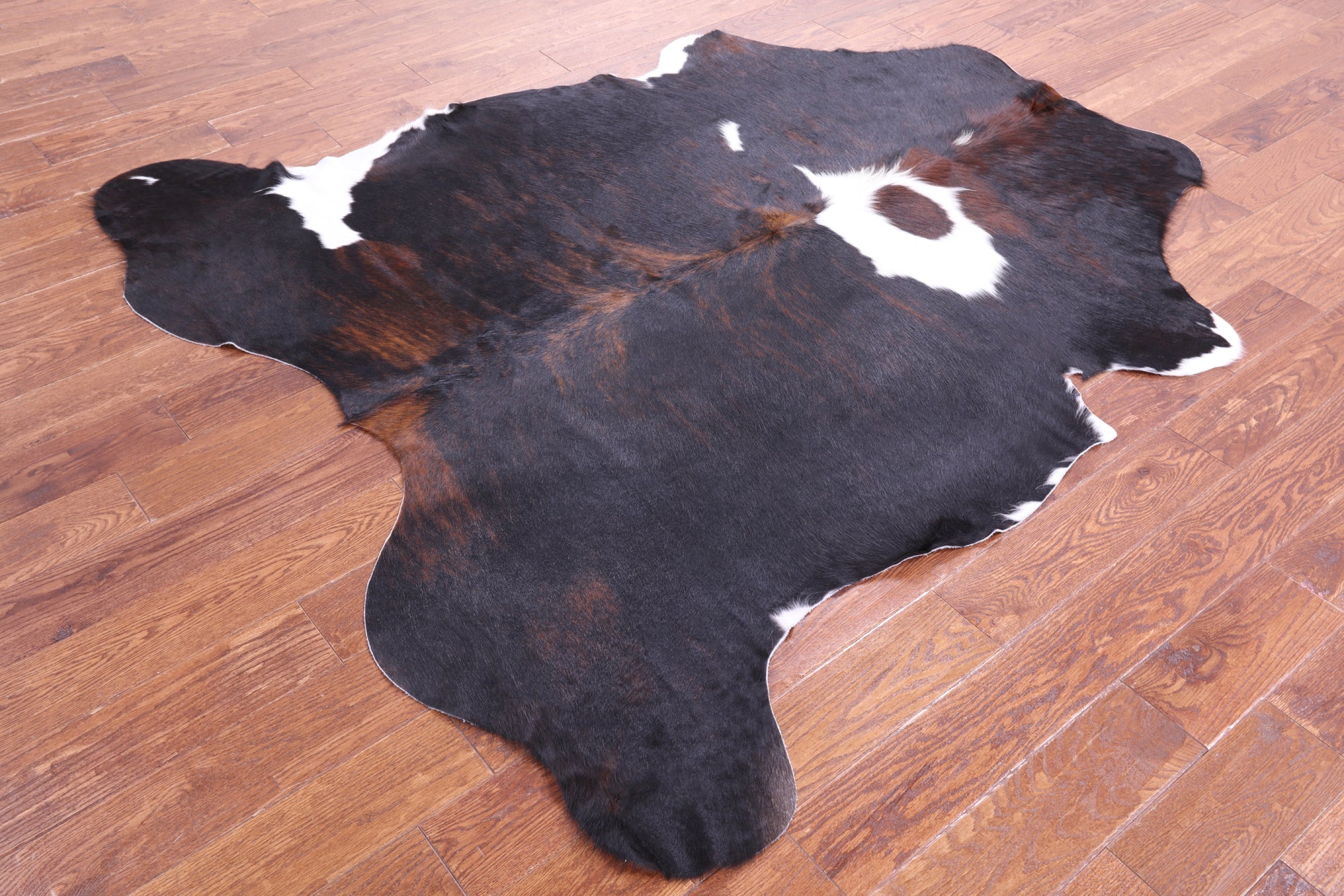 Tricolor Natural Hair-On Cowhide Rug - 6' 7" X 6' 0" - Golden Nile