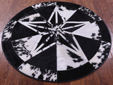 Round Black & White Natural Cowhide Hair-On Star Patchwork Area Rug - 4' 9" X 4' 9" - Golden Nile