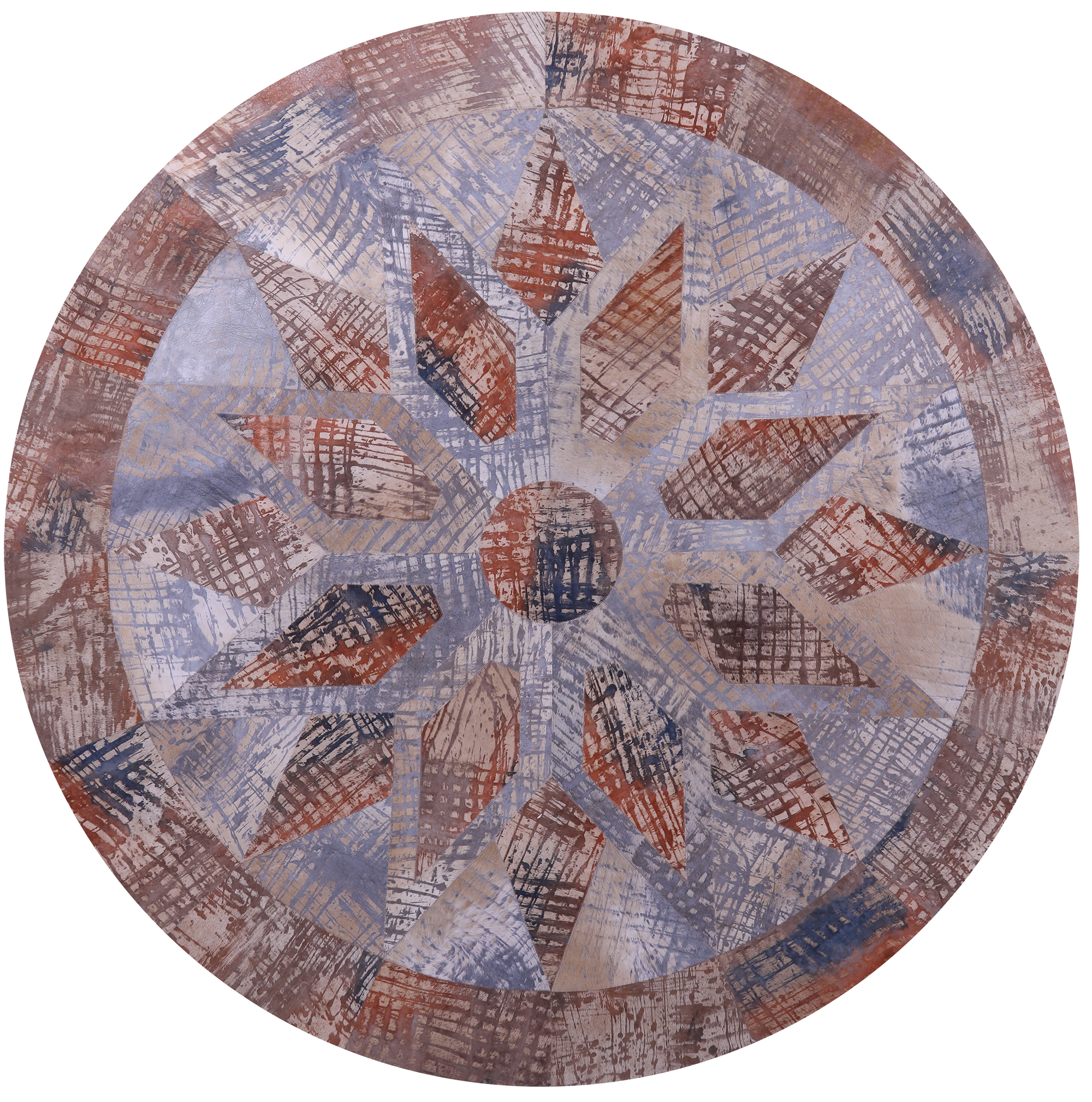 Round Natural Cowhide Hand Stitched Patchwork Rug - 8' 2" X 8' 2" - Golden Nile