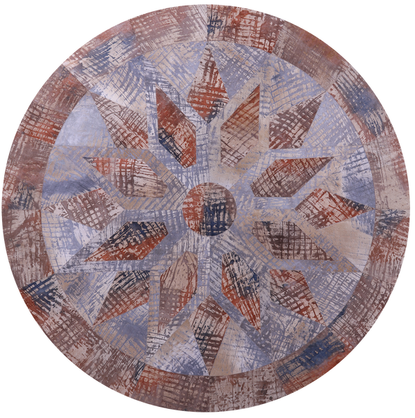 Round Natural Cowhide Hand Stitched Patchwork Rug - 8' 2" X 8' 2" - Golden Nile