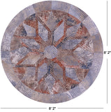 Round Natural Cowhide Hand Stitched Patchwork Rug - 8' 2" X 8' 2" - Golden Nile