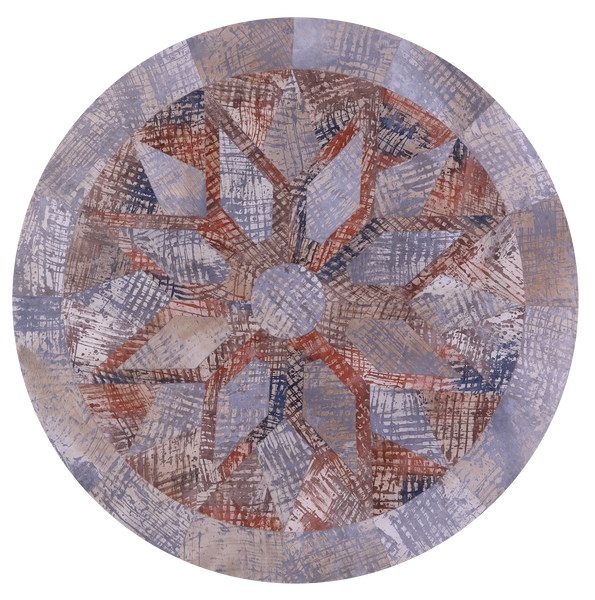 Round Natural Cowhide Hand Stitched Patchwork Rug - 8' 2" X 8' 2" - Golden Nile