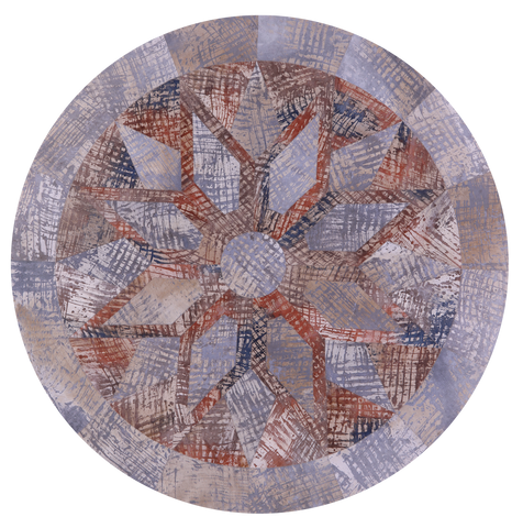 Round Natural Cowhide Hand Stitched Patchwork Rug - 8' 2