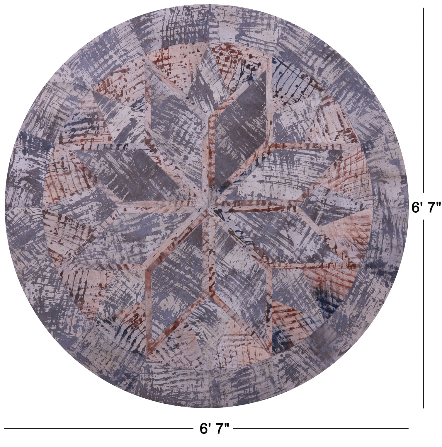 Round Natural Cowhide Hand Stitched Patchwork Rug - 6' 7" X 6' 7" - Golden Nile