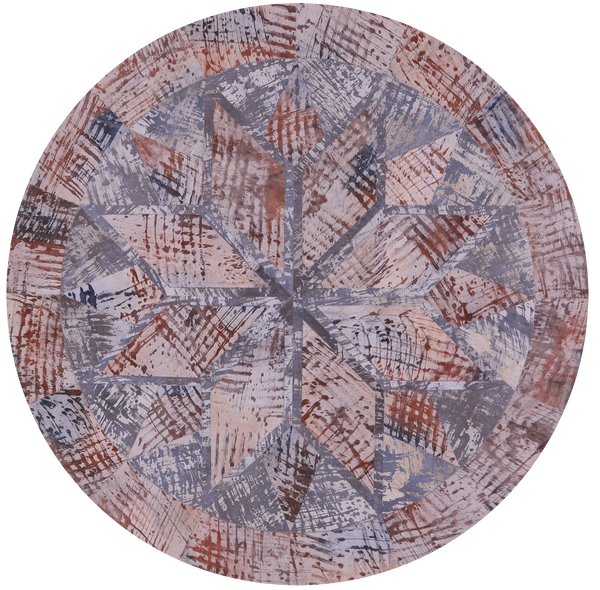 Round Natural Cowhide Hand Stitched Patchwork Rug - 6' 7" X 6' 7" - Golden Nile
