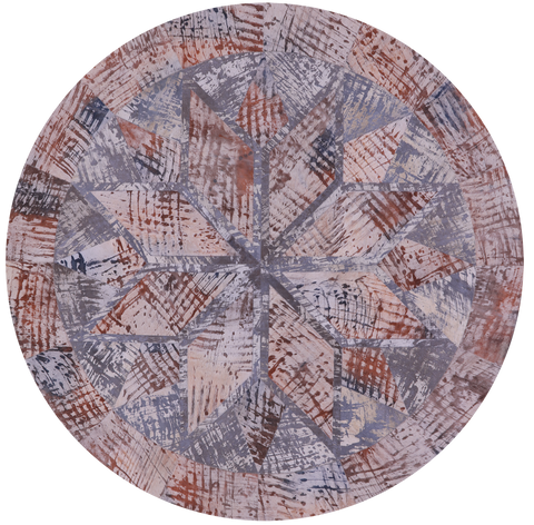 Round Natural Cowhide Hand Stitched Patchwork Rug - 6' 7
