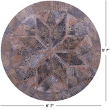 Round Natural Cowhide Hand Stitched Patchwork Rug - 6' 7" X 6' 7" - Golden Nile