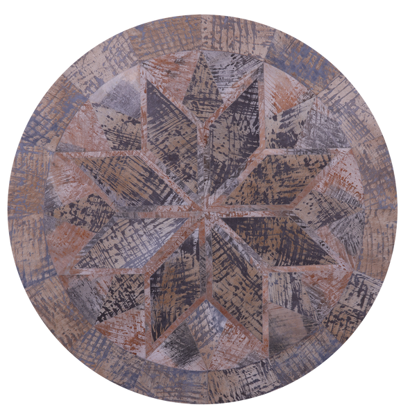 Round Natural Cowhide Hand Stitched Patchwork Rug - 6' 7" X 6' 7" - Golden Nile